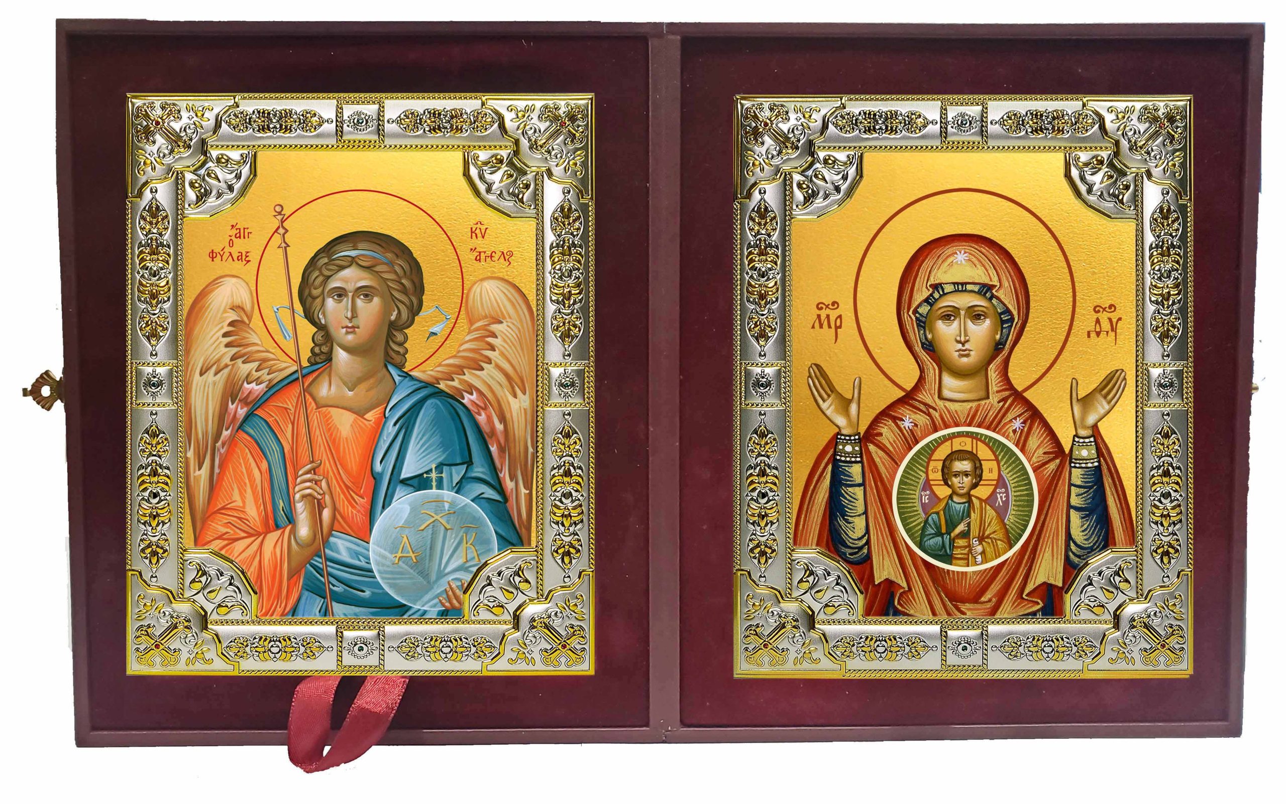 Складень Ангел Хранитель и Знамение, икона Божией Матери