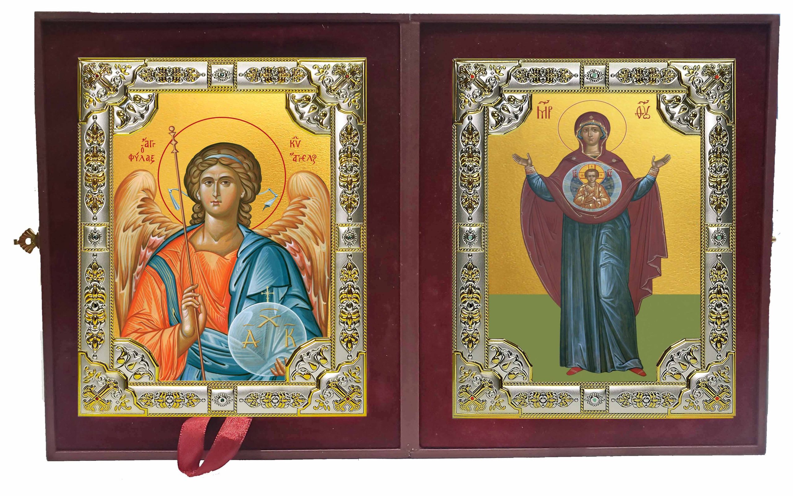 Складень Ангел Хранитель и Знамение, икона Божией Матери