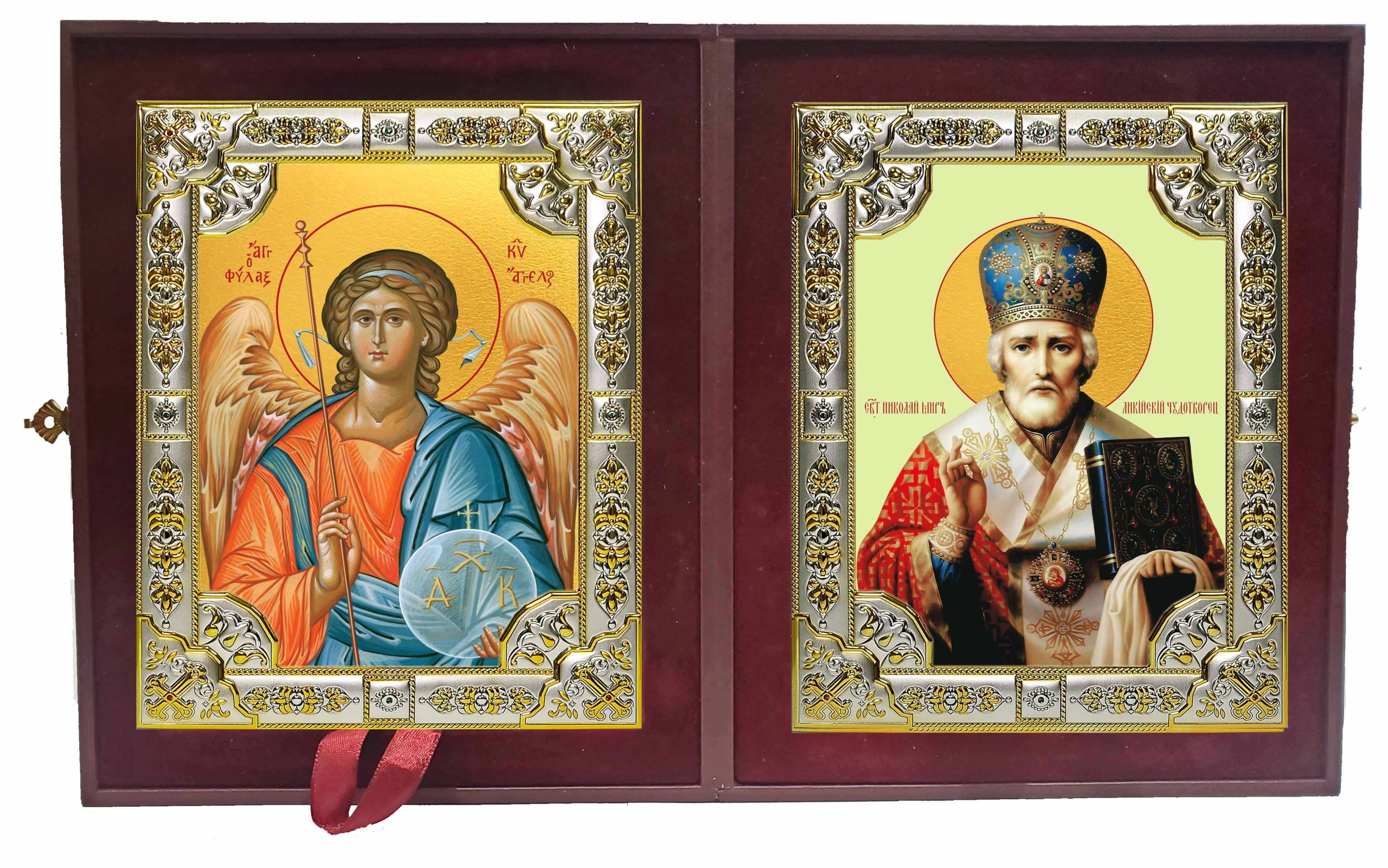 Складень Ангел Хранитель и Николай Чудотворец, архиепископ Мир Ликийских, святитель
