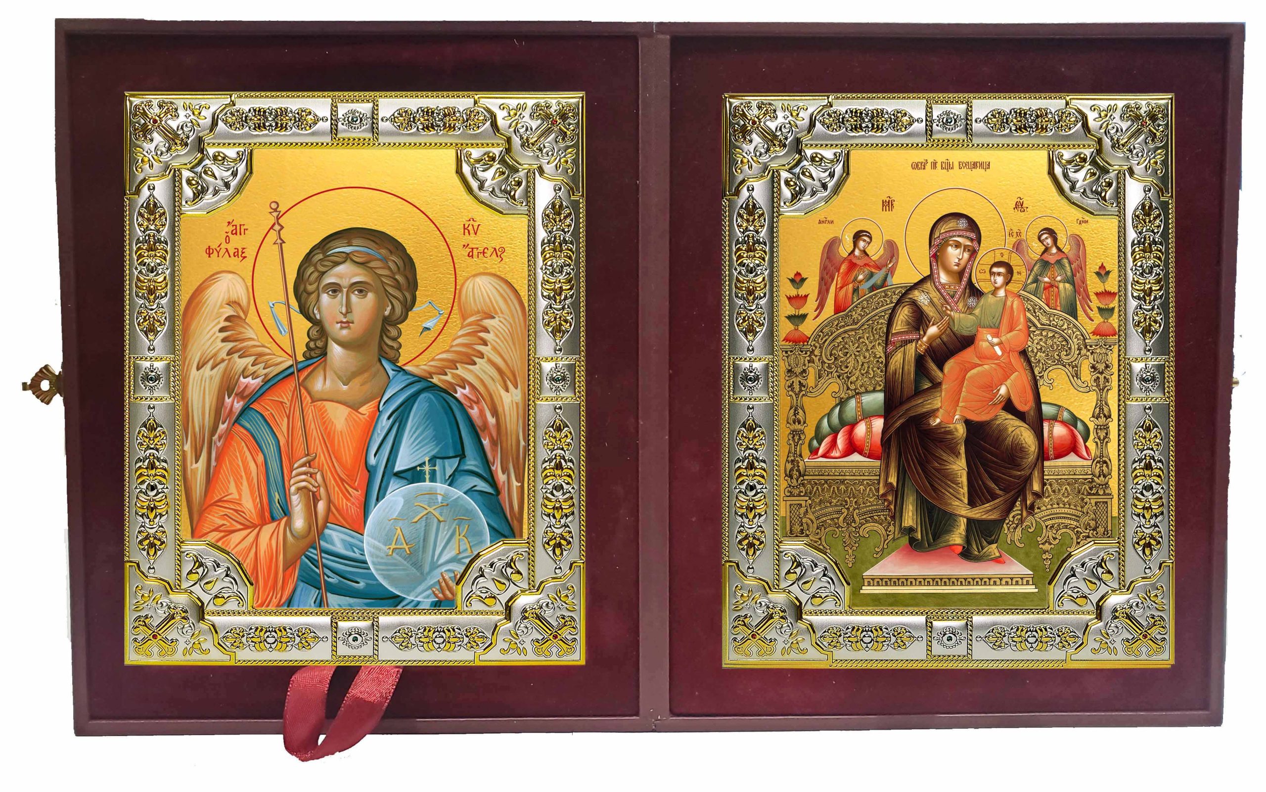 Складень Ангел Хранитель и Всецарица, икона Божией Матери