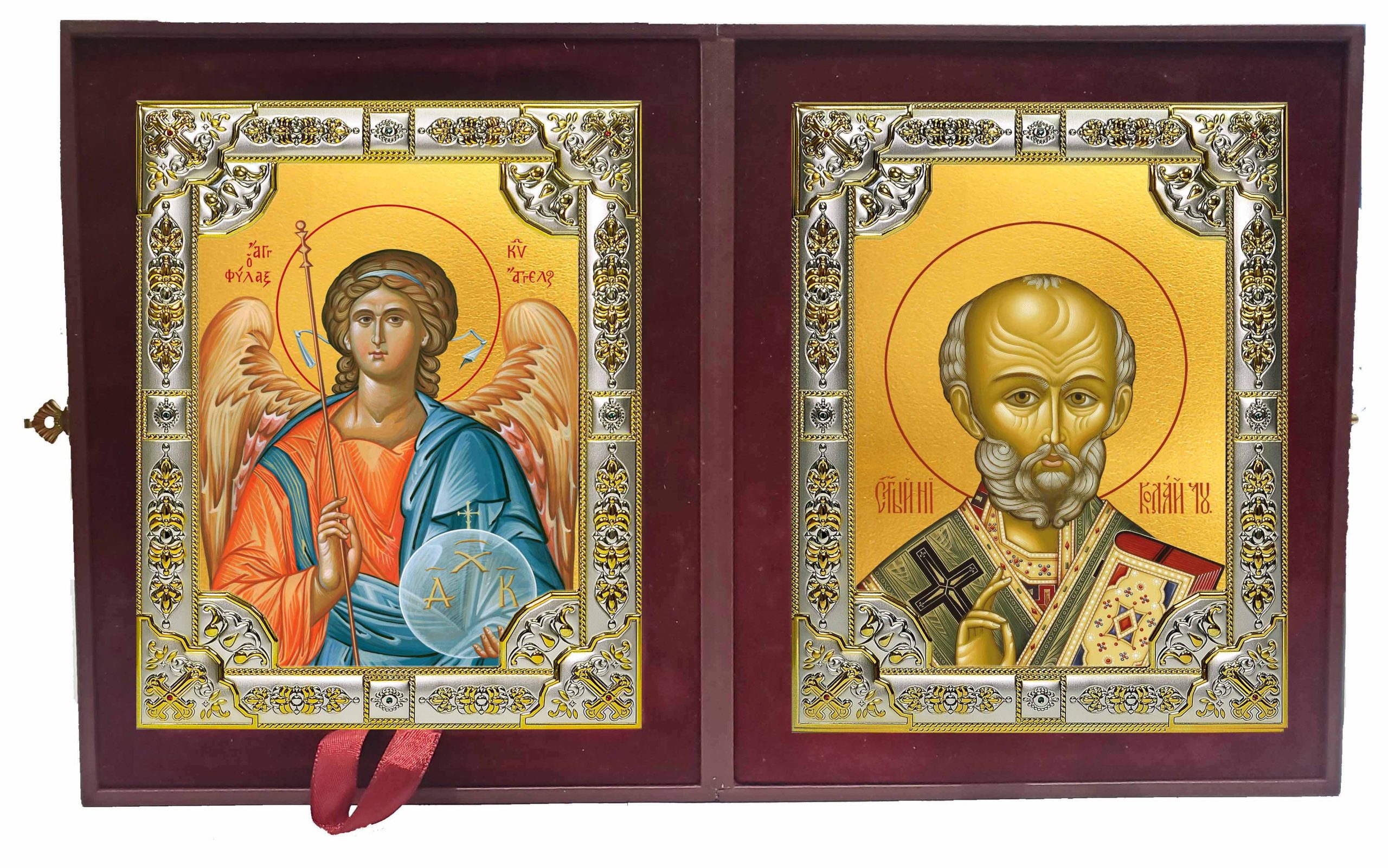 Складень Ангел Хранитель и Николай чудотворец, архиепископ Мир Ликийских, святитель