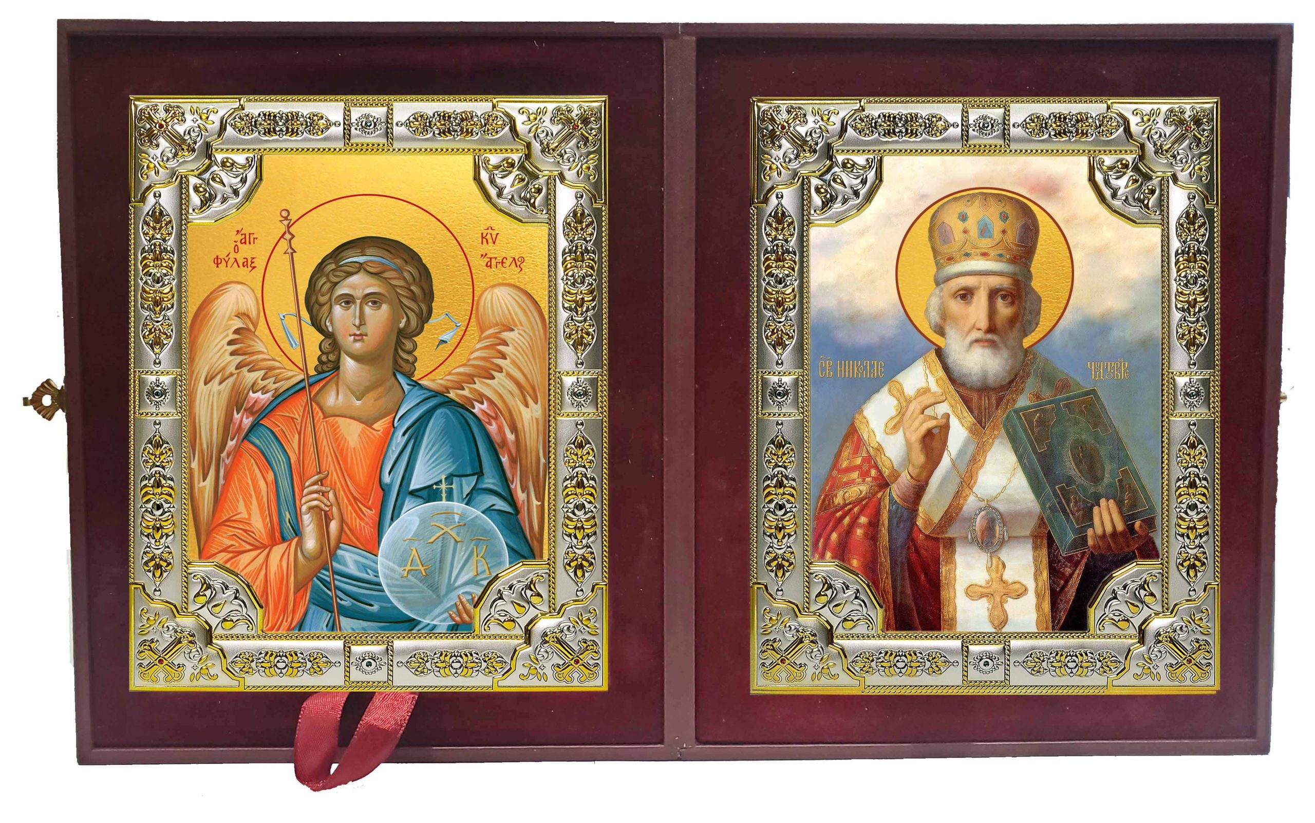 Складень Ангел Хранитель и Николай чудотворец, архиепископ Мир Ликийских, святитель