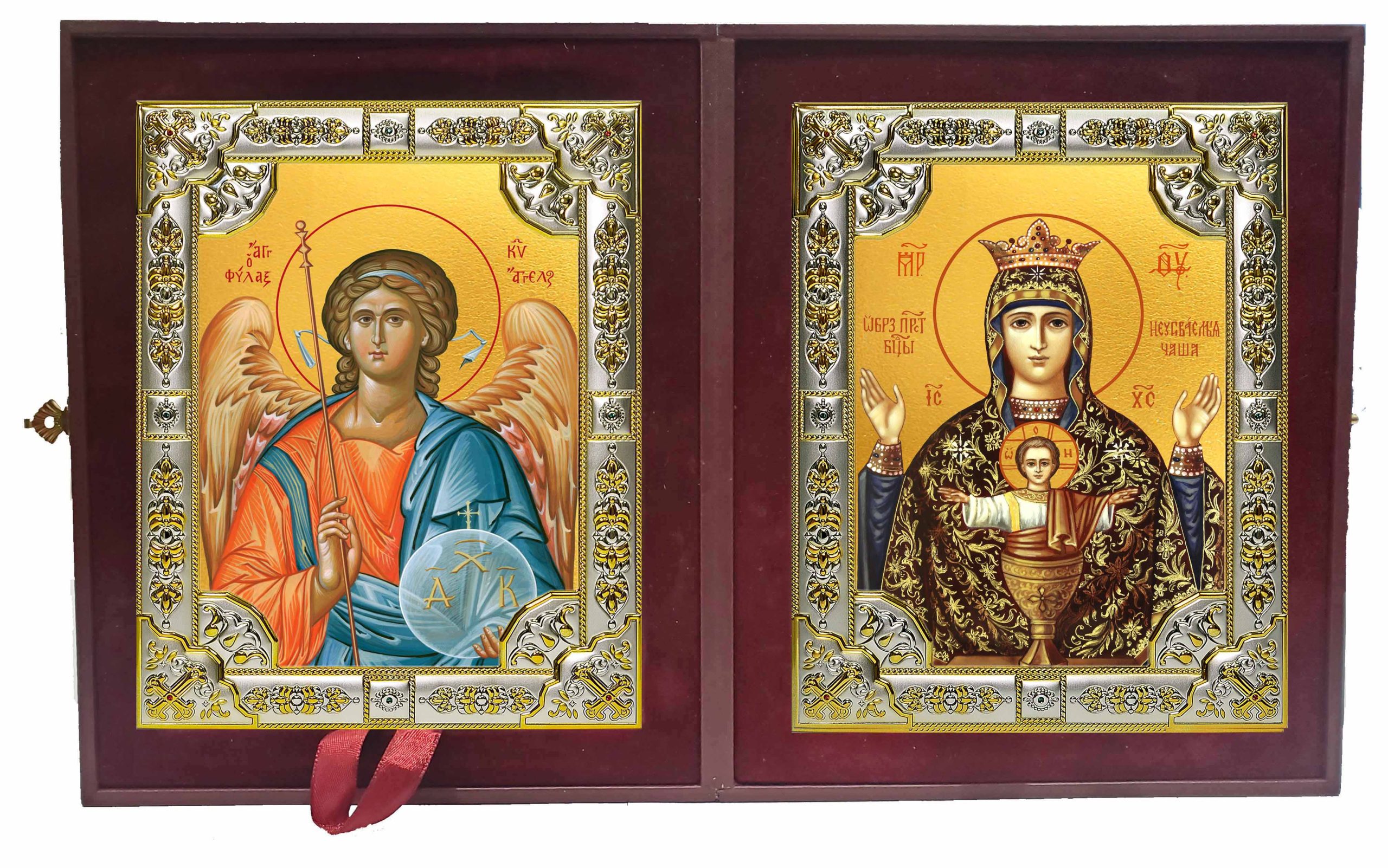 Складень Ангел Хранитель и Неупиваемая чаша, икона Божией Матери