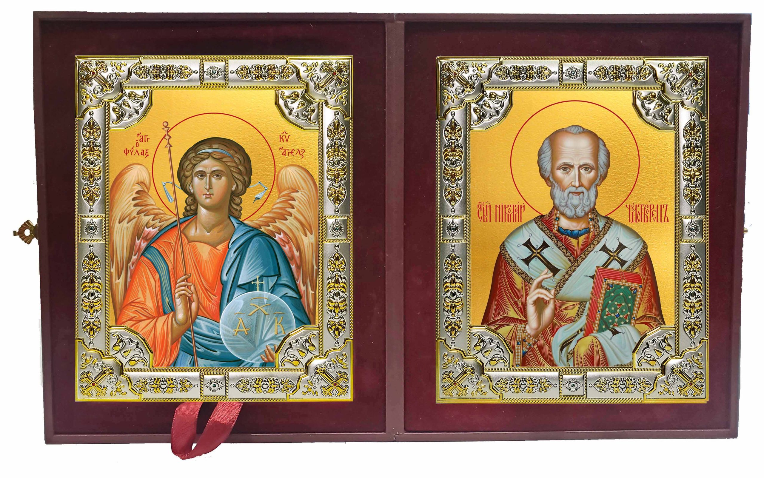 Складень Ангел Хранитель и Николай чудотворец, архиепископ Мир Ликийских, святитель