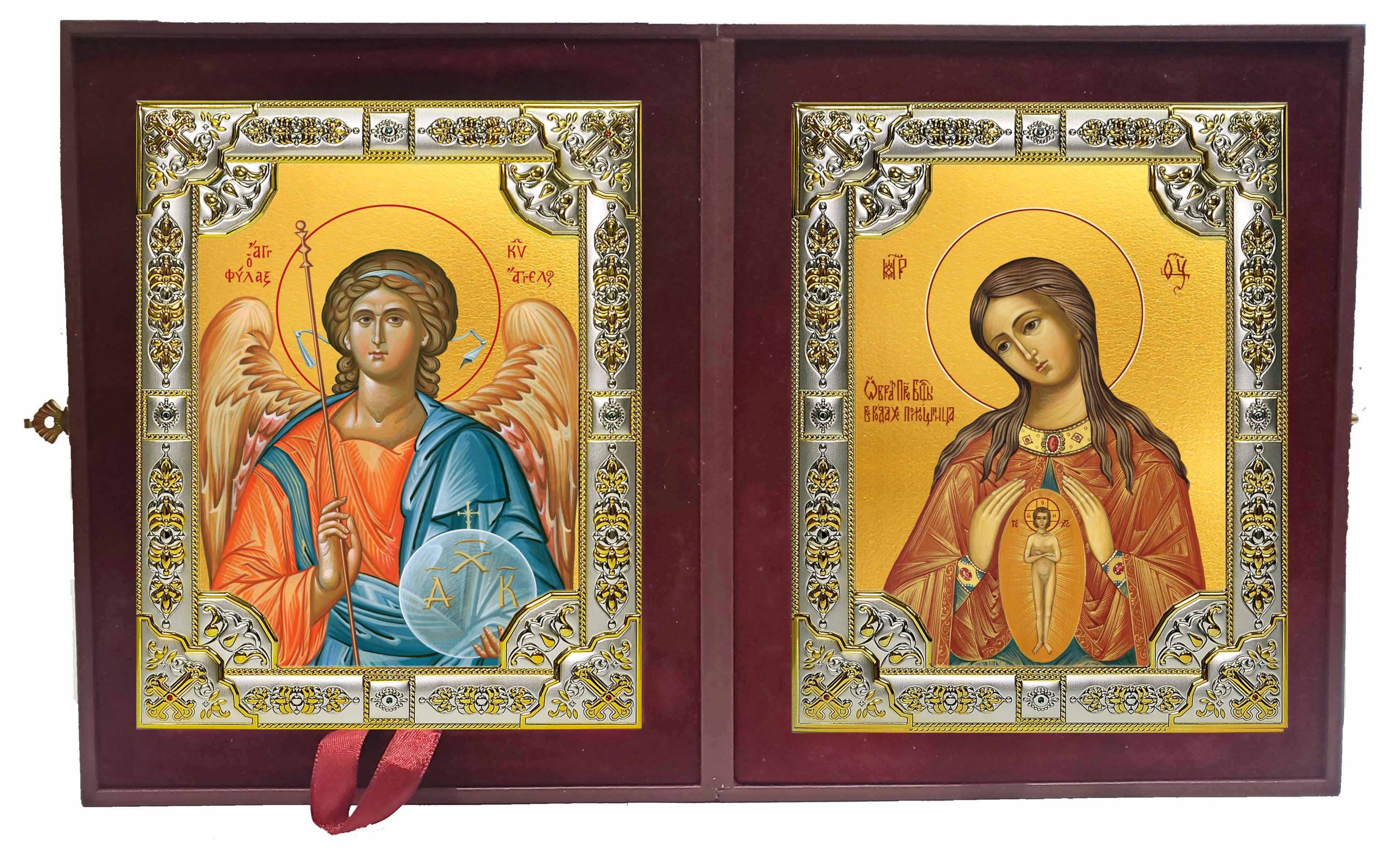 Складень Ангел Хранитель и В родах Помощница, икона Божией Матери