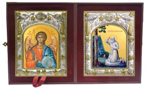 Складень Ангел Хранитель и Серафим Саровский преподобный, чудотворец