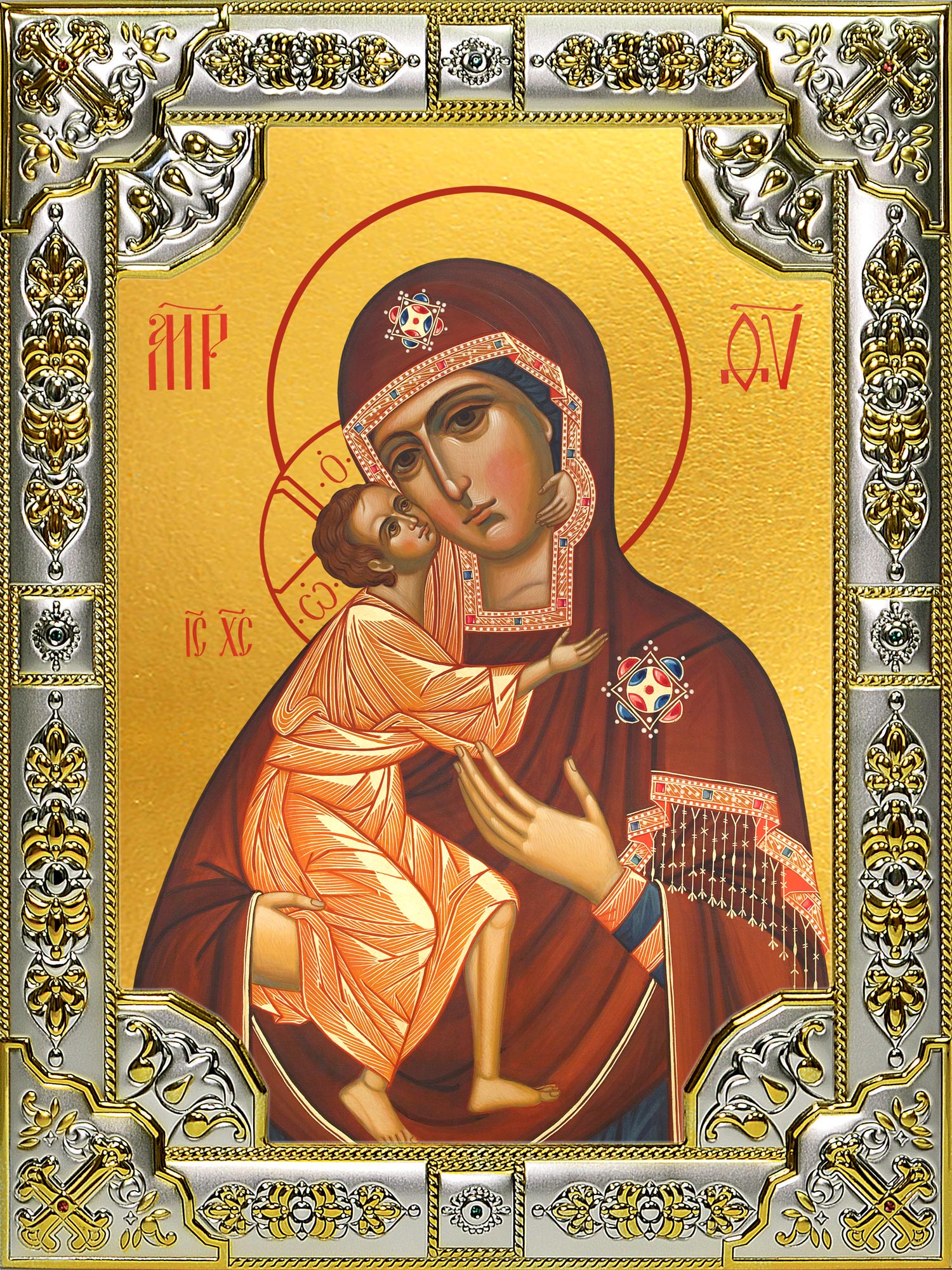 Икона освященная "Феодоровская(Федоровская) икона Божией Матери", 18x24 см, со стразами