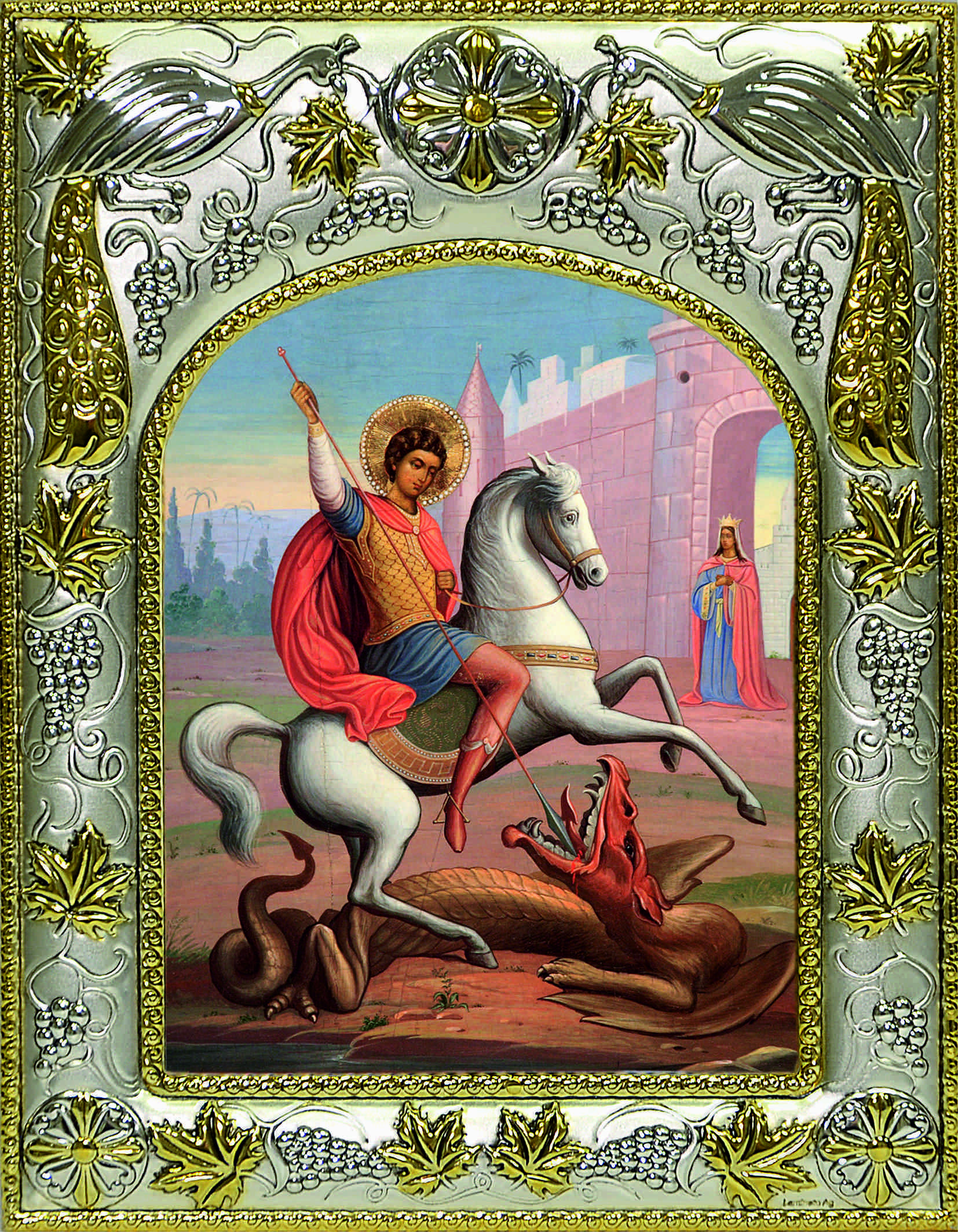 Икона освященная "Чудо Георгия о змие", 14x18 см