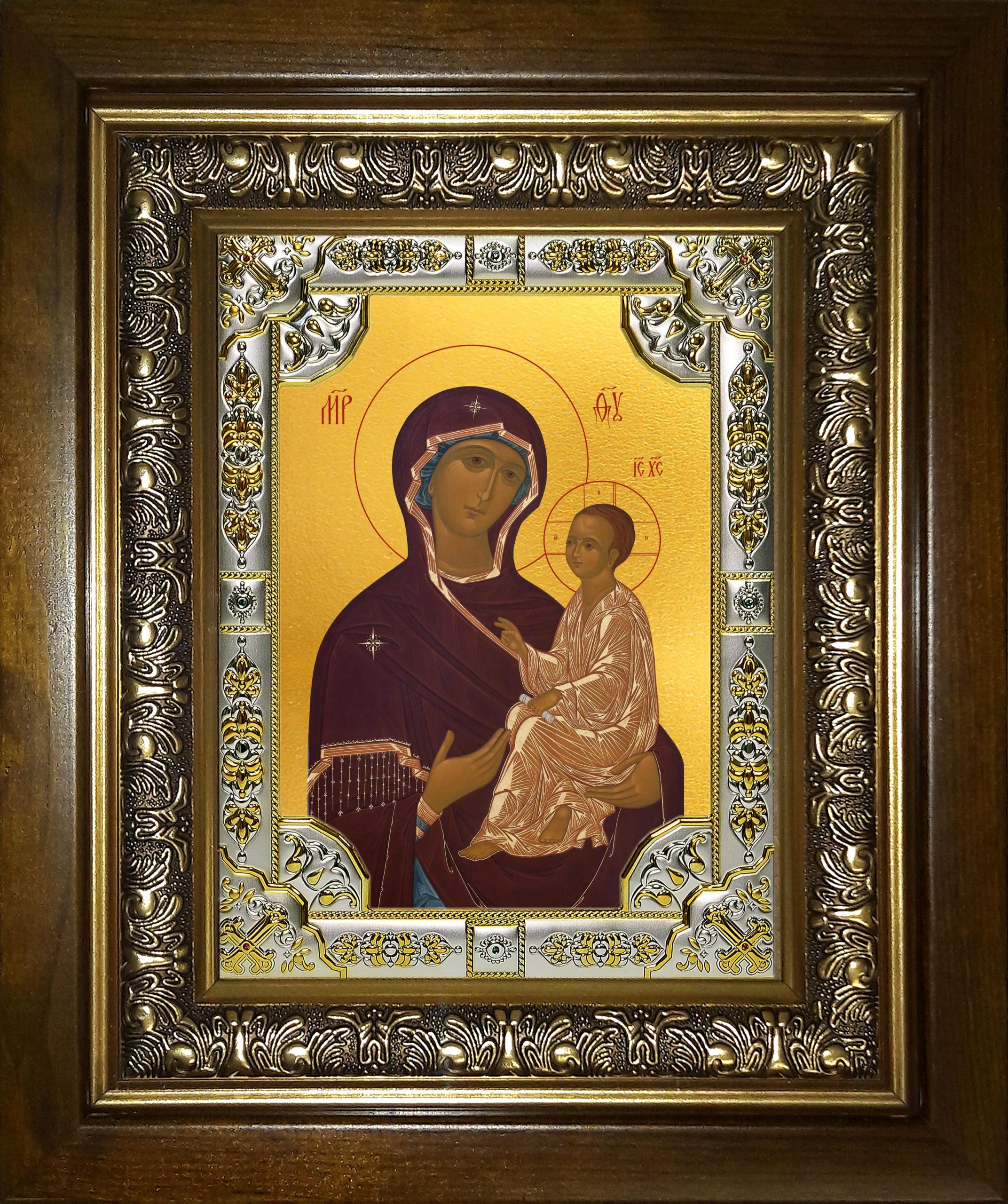 Икона освященная "Тихвинская икона Божией Матери", в киоте 24x30 см