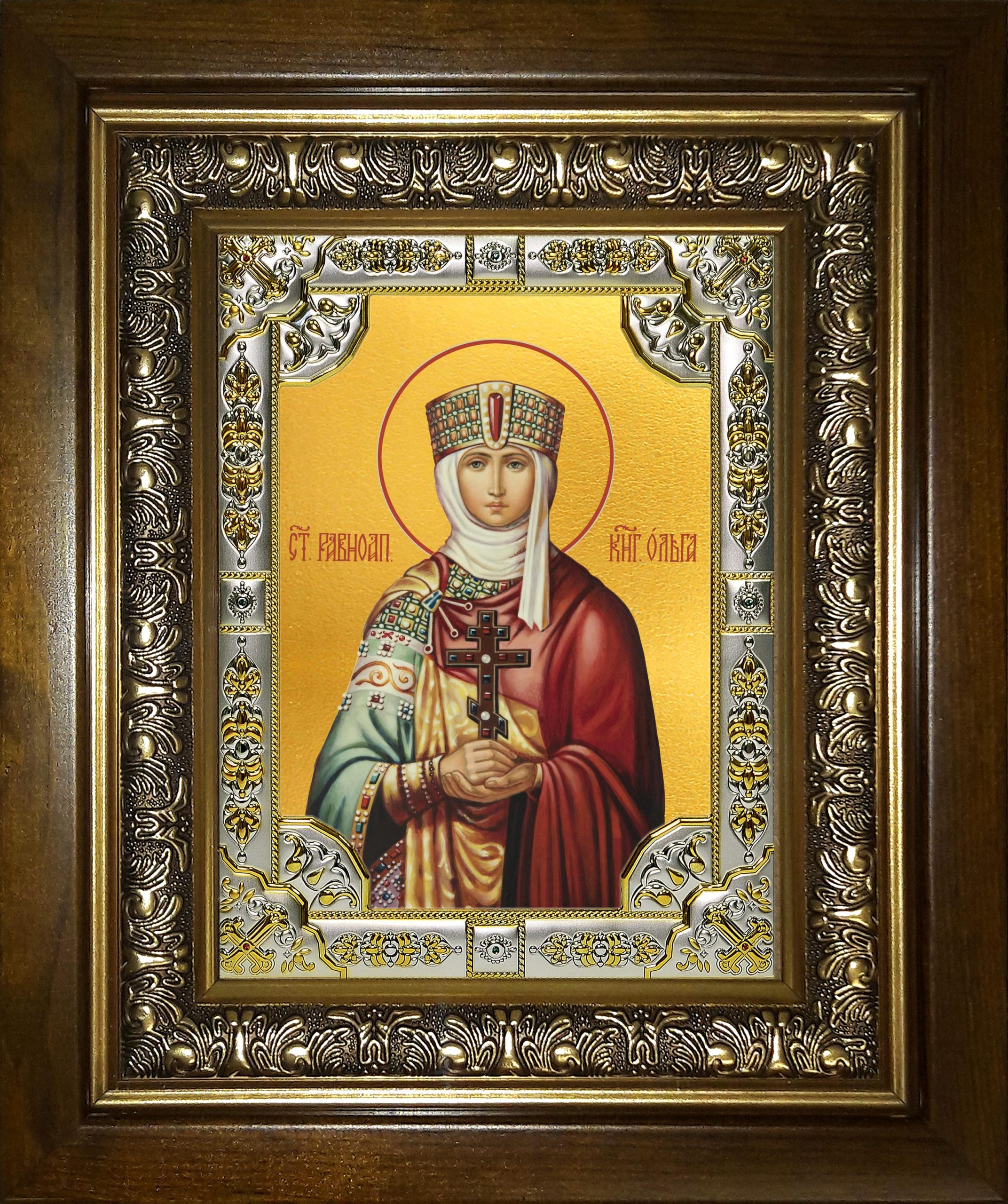 Икона освященная "Ольга равноапостольная, великая княгиня", в киоте 24x30 см