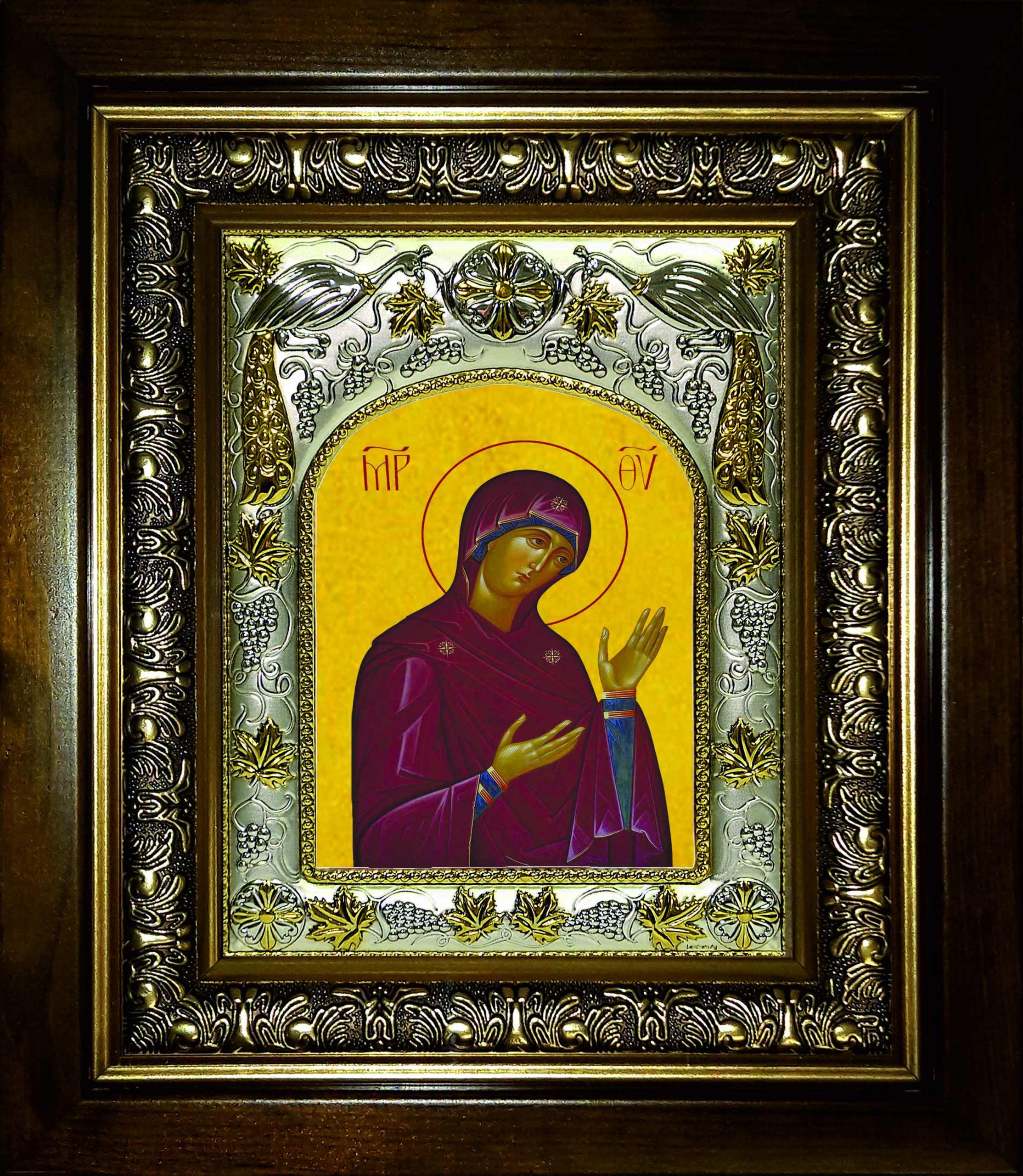 Икона освященная "Деисусная икона Божией Матери", в киоте 20x24 см