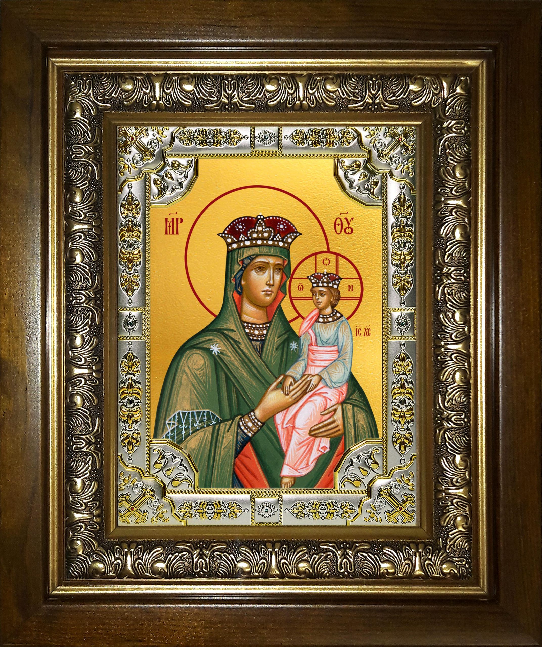 Икона освященная "Споручница грешных, икона Божией Матери", в киоте 24x30 см