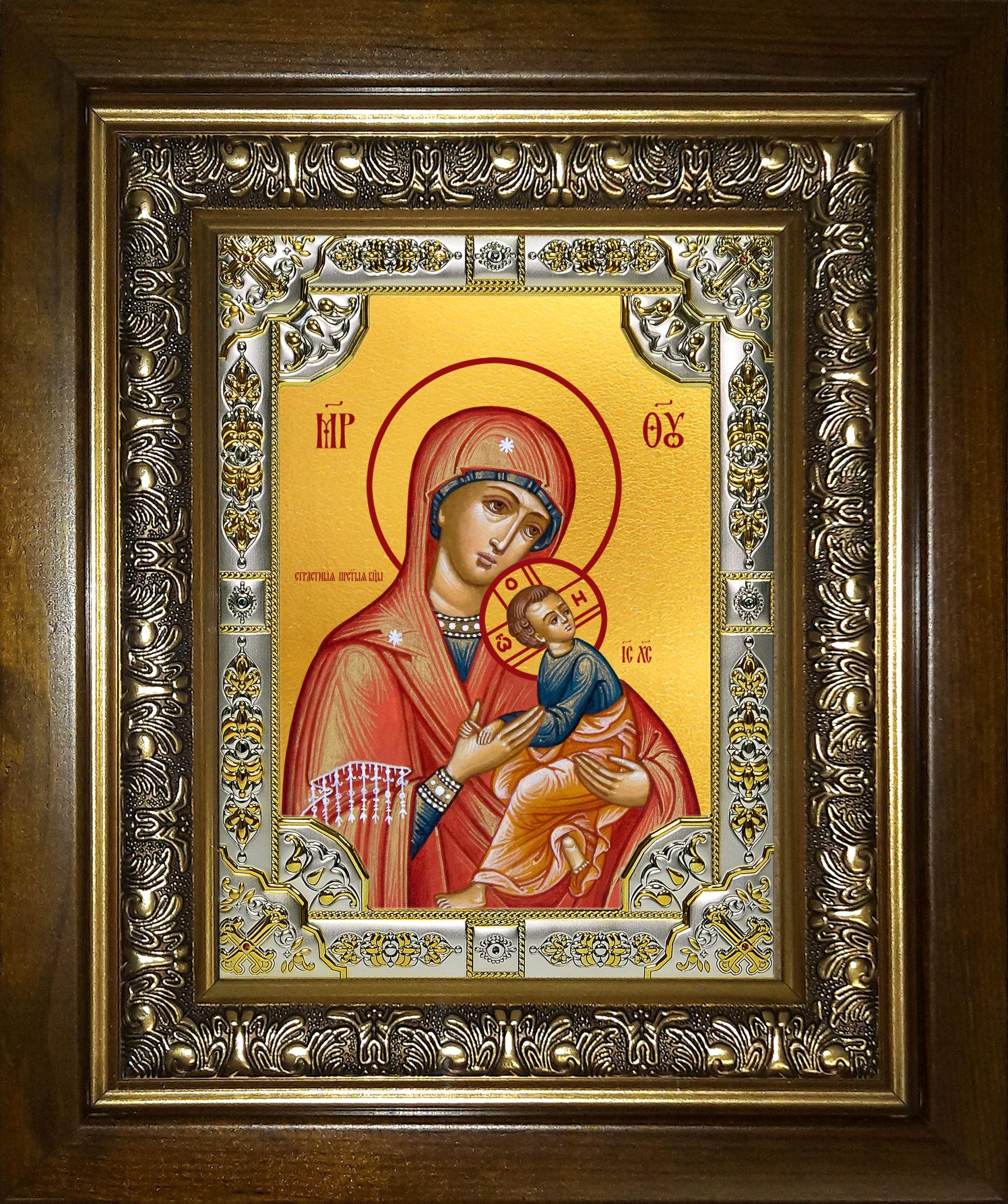 Икона освященная "Страстная икона Божией Матери", в киоте 24x30 см