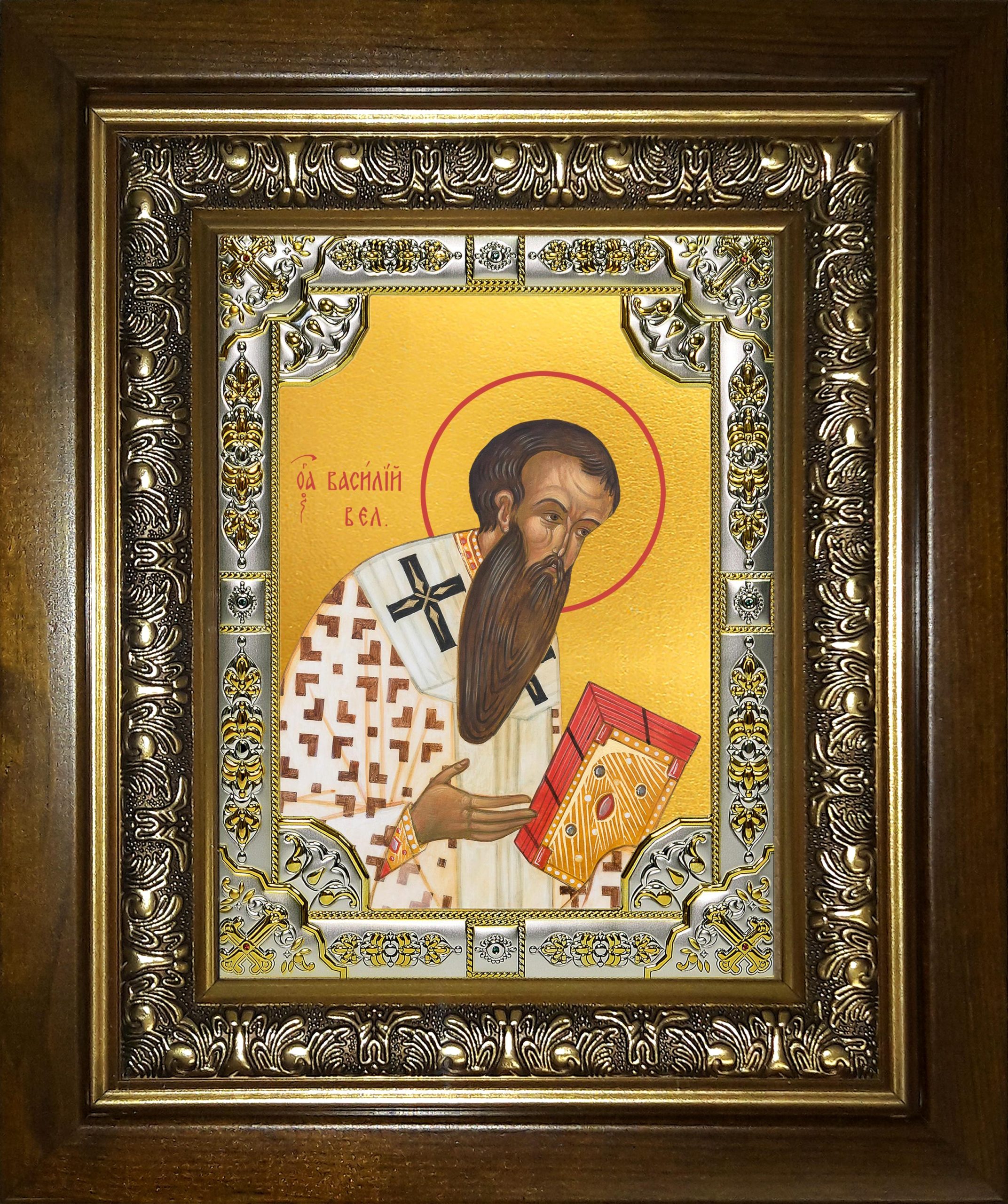 Икона освященная "Василий Великий святитель", в киоте 24x30 см