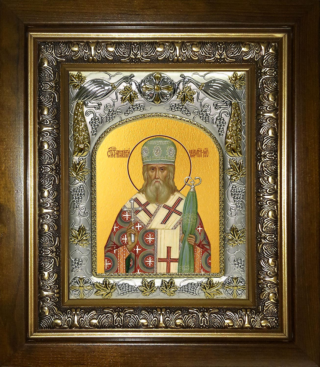 Икона освященная "Иннокентий, митрополит Московский, святитель", в киоте 20x24 см