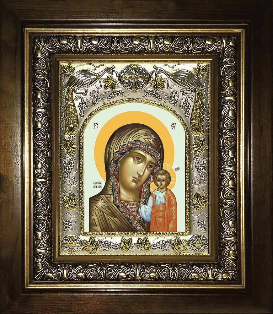 Икона освященная "Казанская икона Божией Матери", в киоте 20x24 см