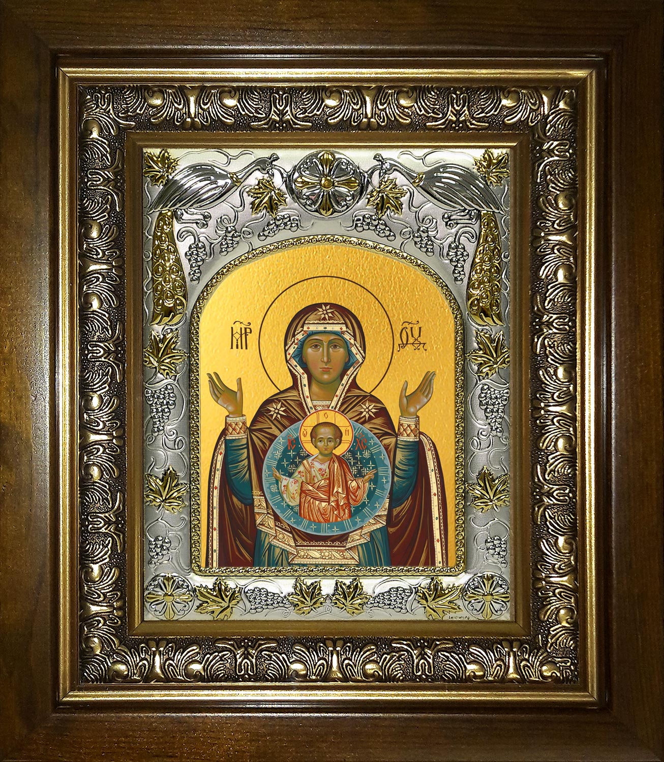 Икона освященная "Знамение, икона Божией Матери", в киоте 20x24 см