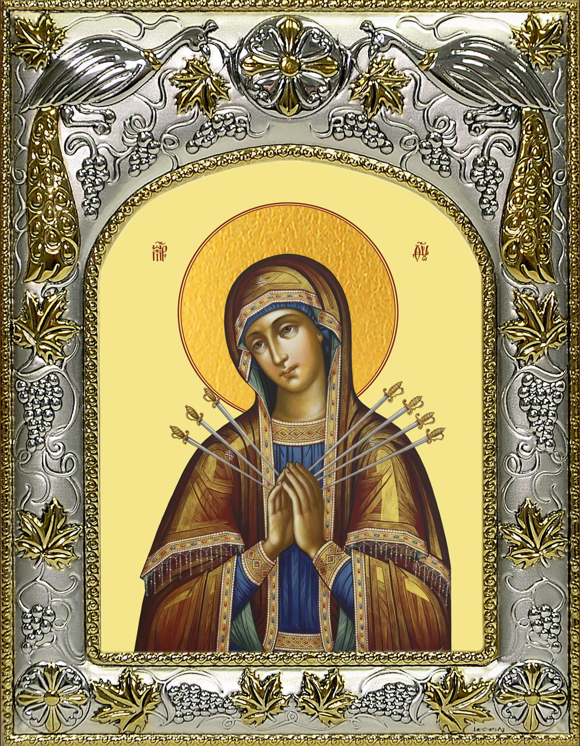 Икона освященная "Семистрельная икона Божией Матери", 14x18 см