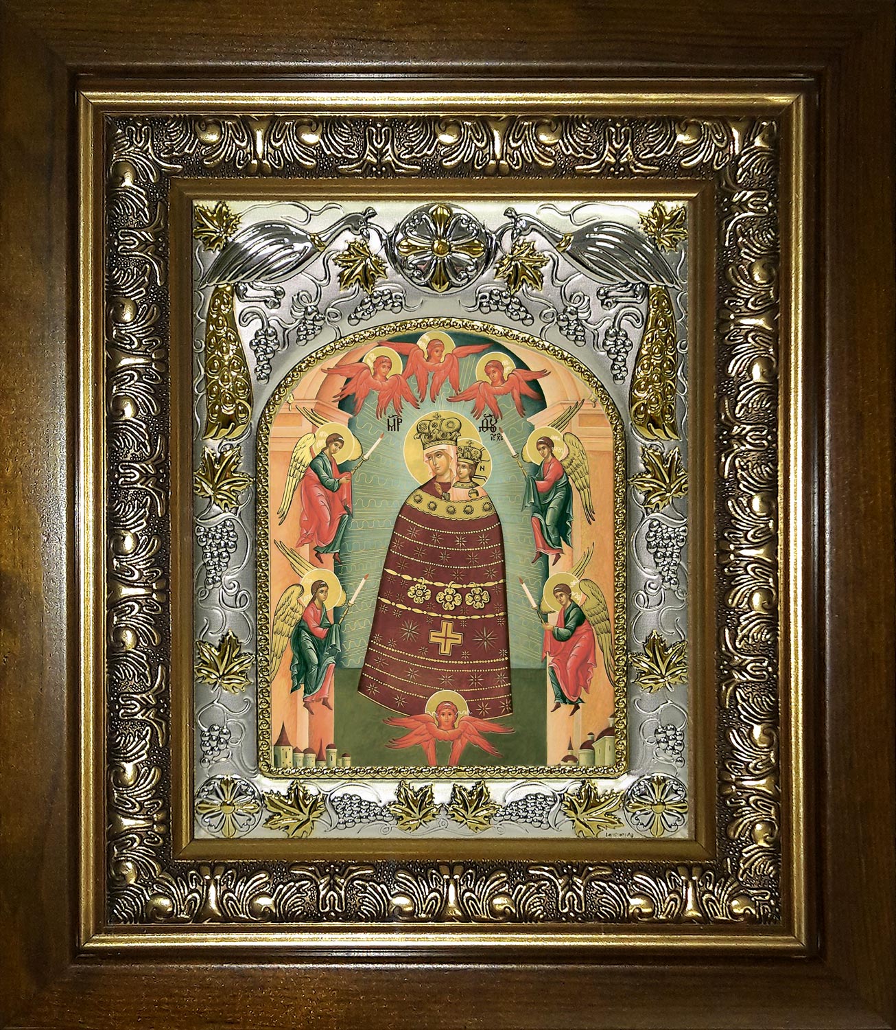 Икона освященная "Прибавление Ума, икона Божией Матери", в киоте 20x24 см