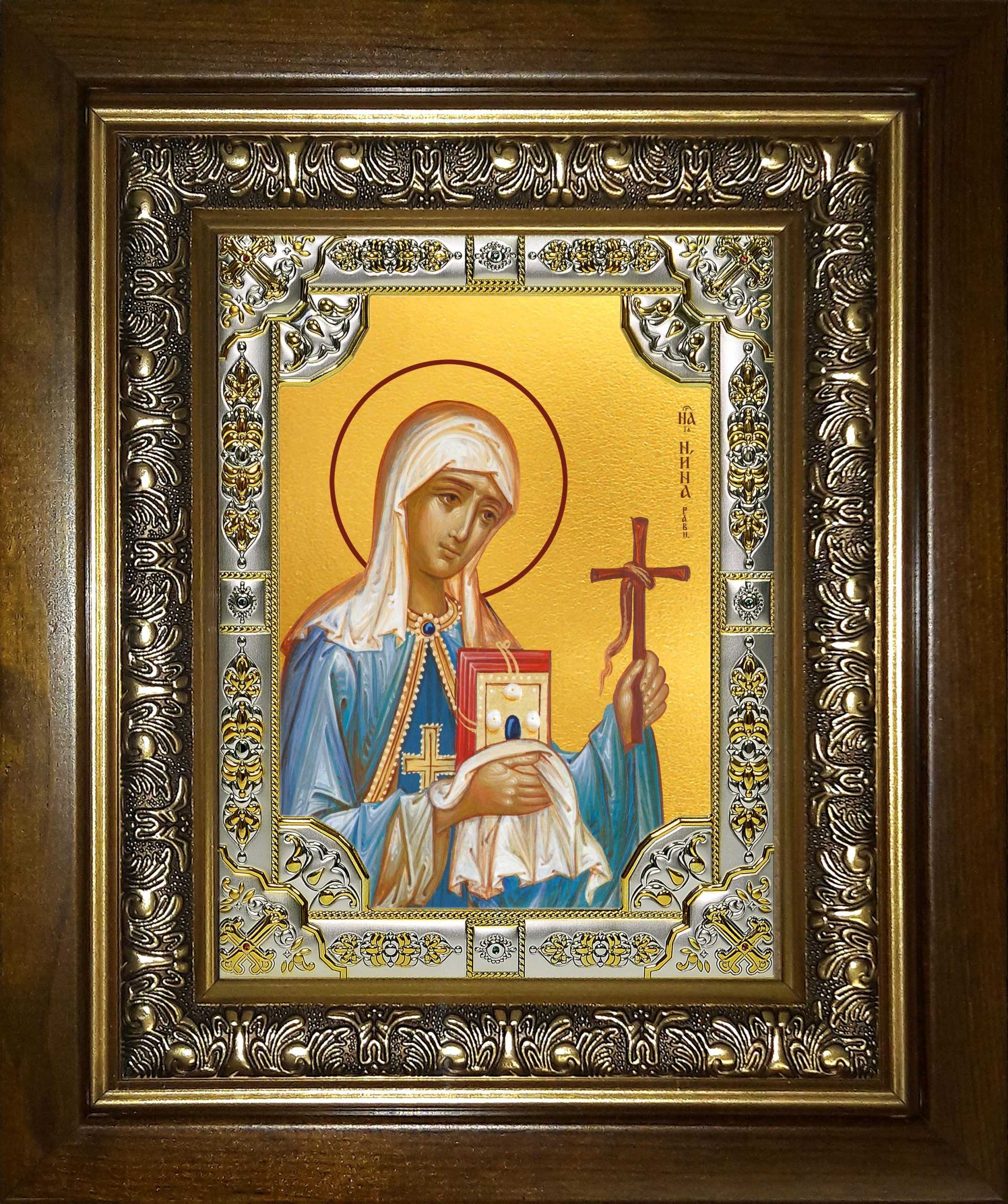 Икона освященная "Нина просветительница Грузии, равноапостольная", в киоте 24x30 см
