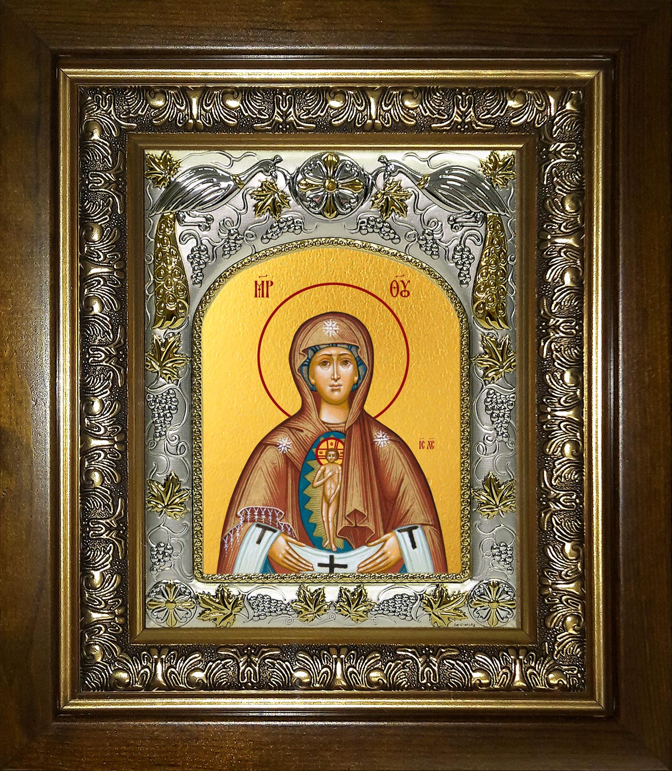 Икона освященная "Слово плоть бысть, икона Божией Матери", в киоте 20x24 см