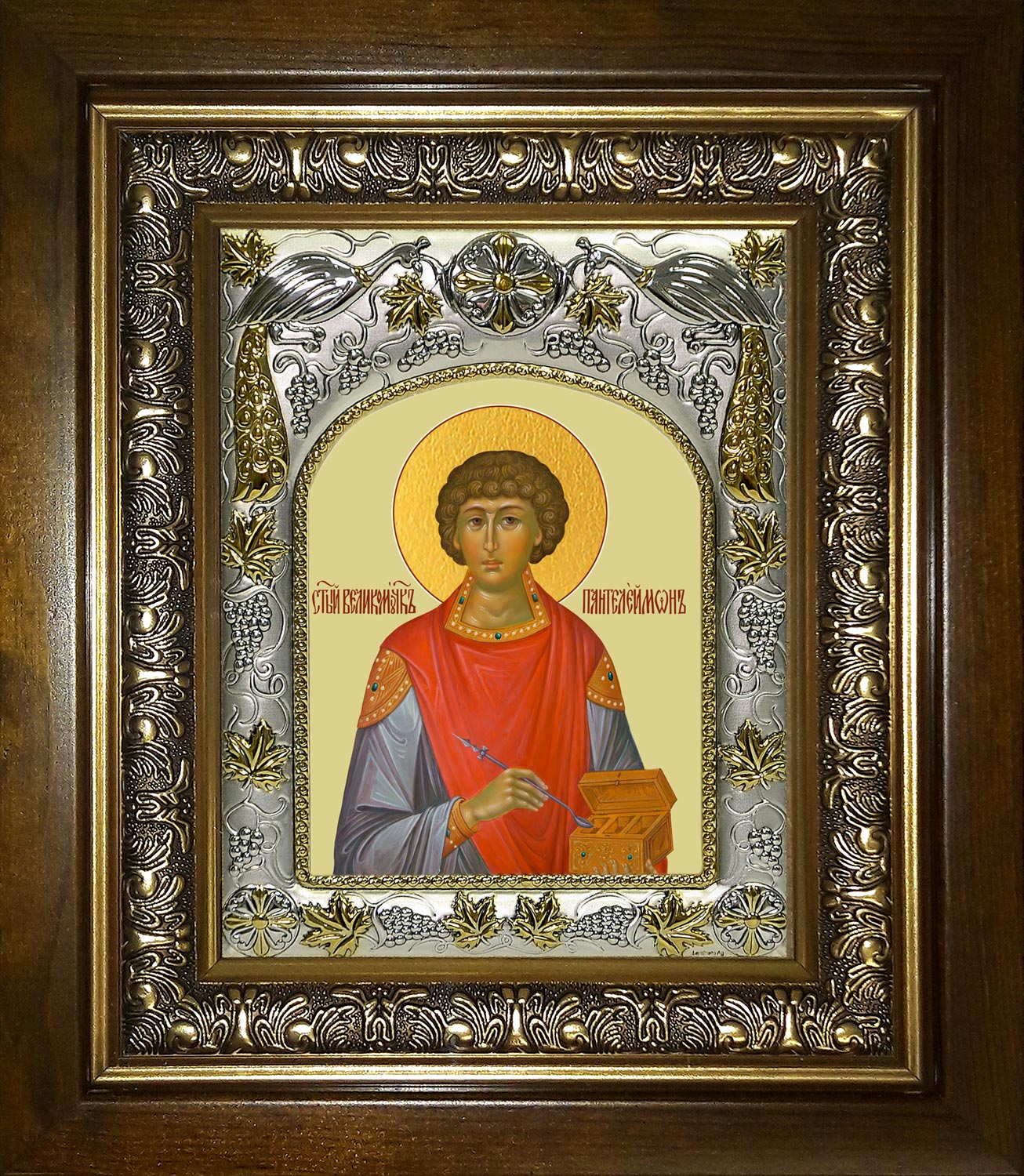 Икона освященная "Пантелеймон великомученик и целитель", в киоте 20x24 см