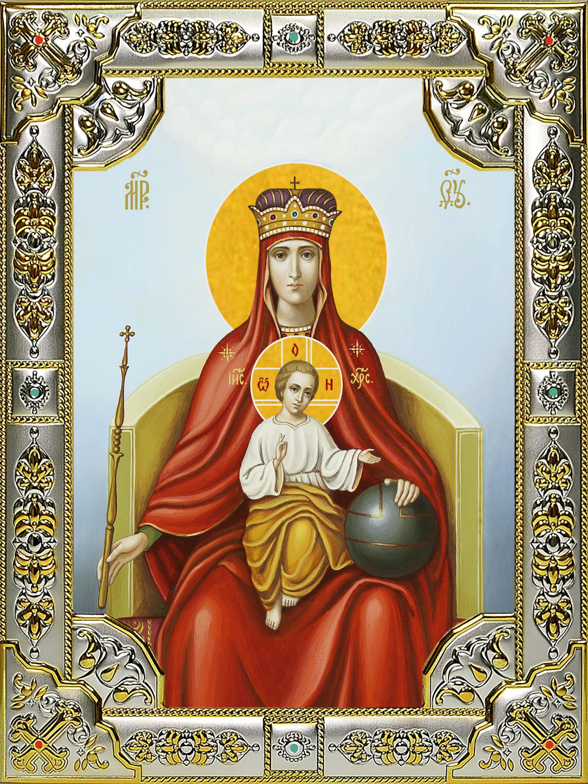 Икона освященная "Державная икона Божией Матери", 18x24 см, со стразами