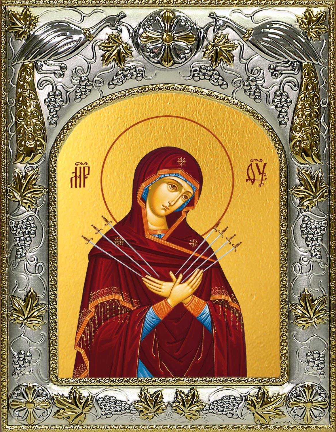 Икона освященная "Семистрельная икона Божией Матери", 14x18 см
