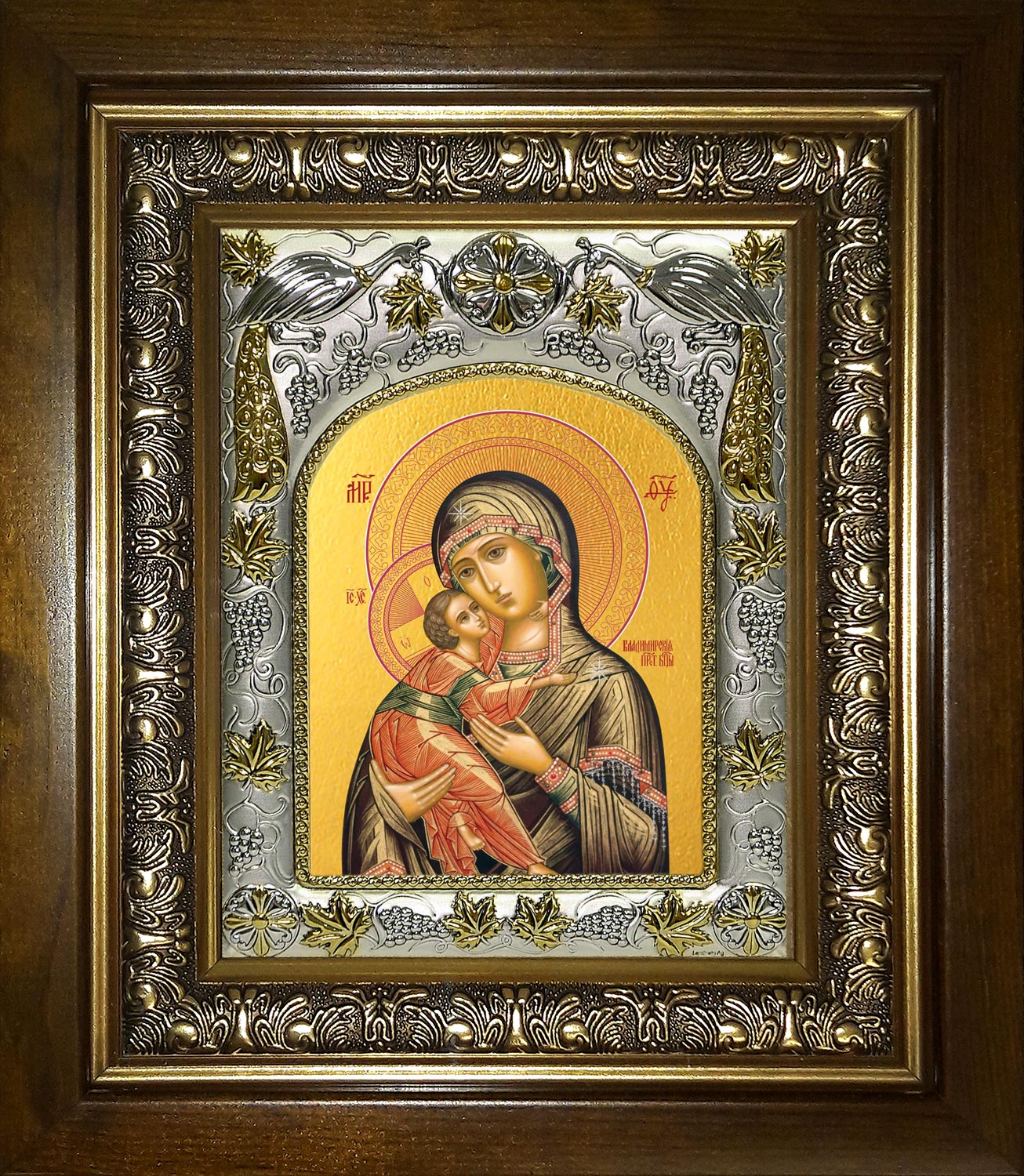 Икона освященная "Владимирская икона Божией Матери", в киоте 20x24 см