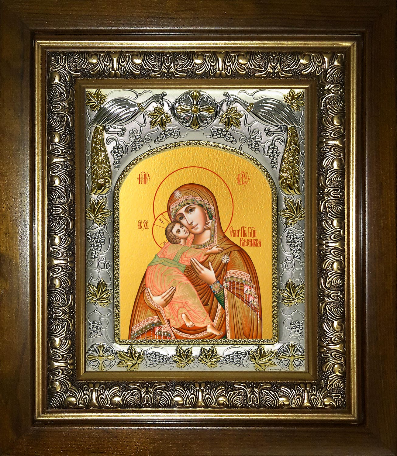 Икона освященная "Владимирская икона Божией Матери", в киоте 20x24 см