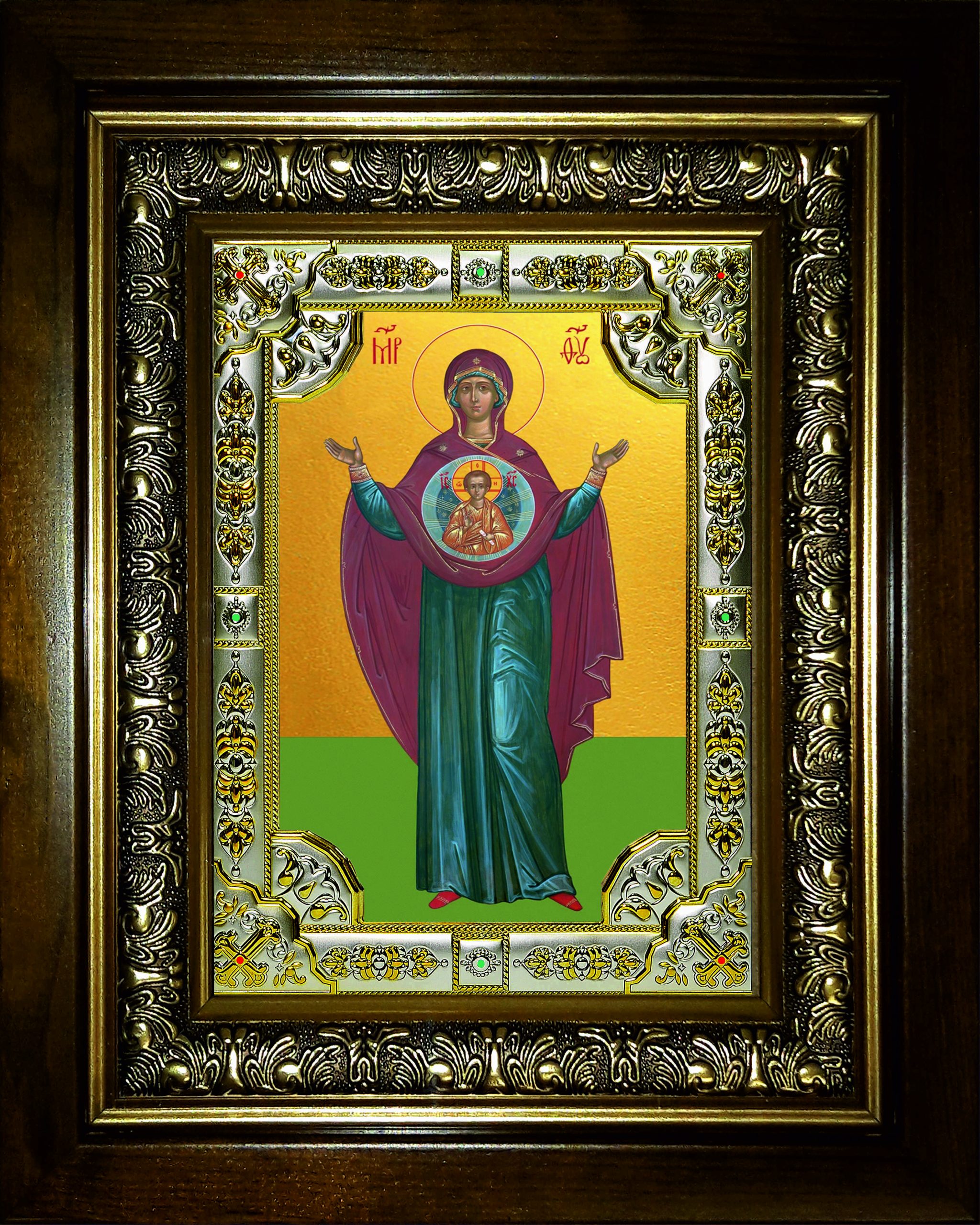 Икона освященная "Знамение, икона Божией Матери", в киоте 24x30 см