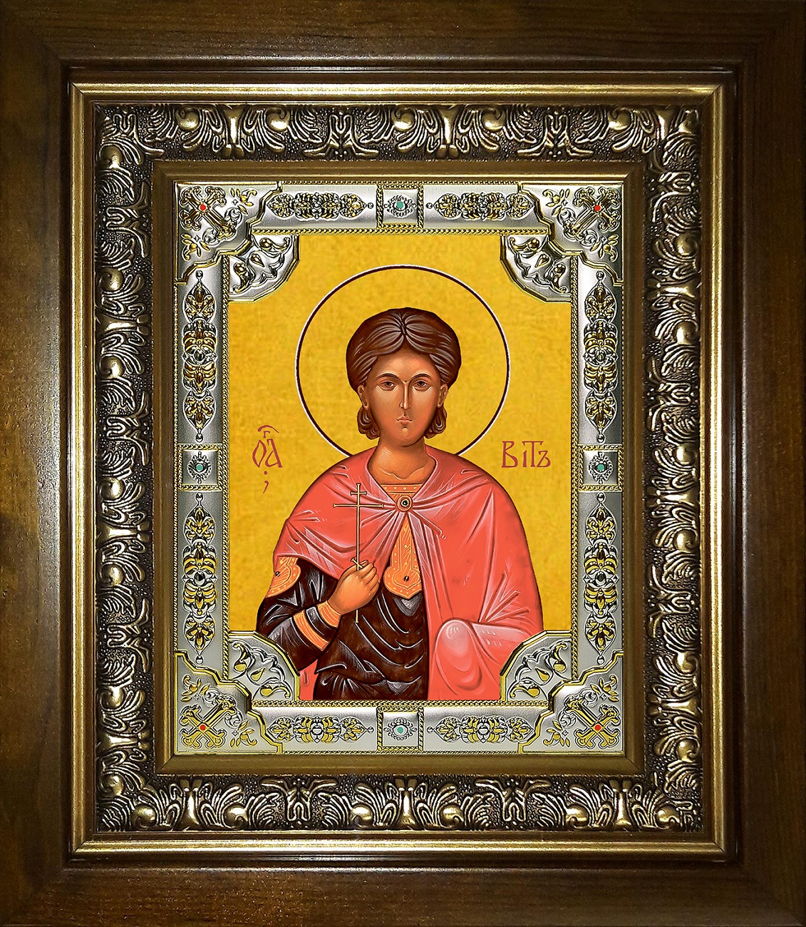 Икона освященная "Вит Римский, мученик", в киоте 24x30 см