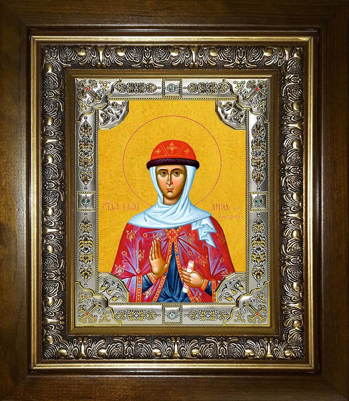 Икона освященная "Анна Всеволодовна, преподобная княжна", в киоте 24x30 см