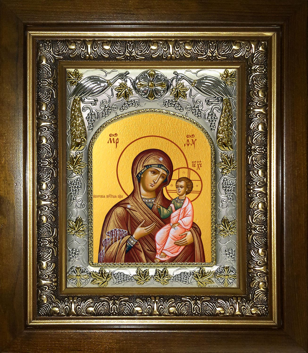 Икона освященная "Иверская икона Божией Матери", в киоте 20x24 см