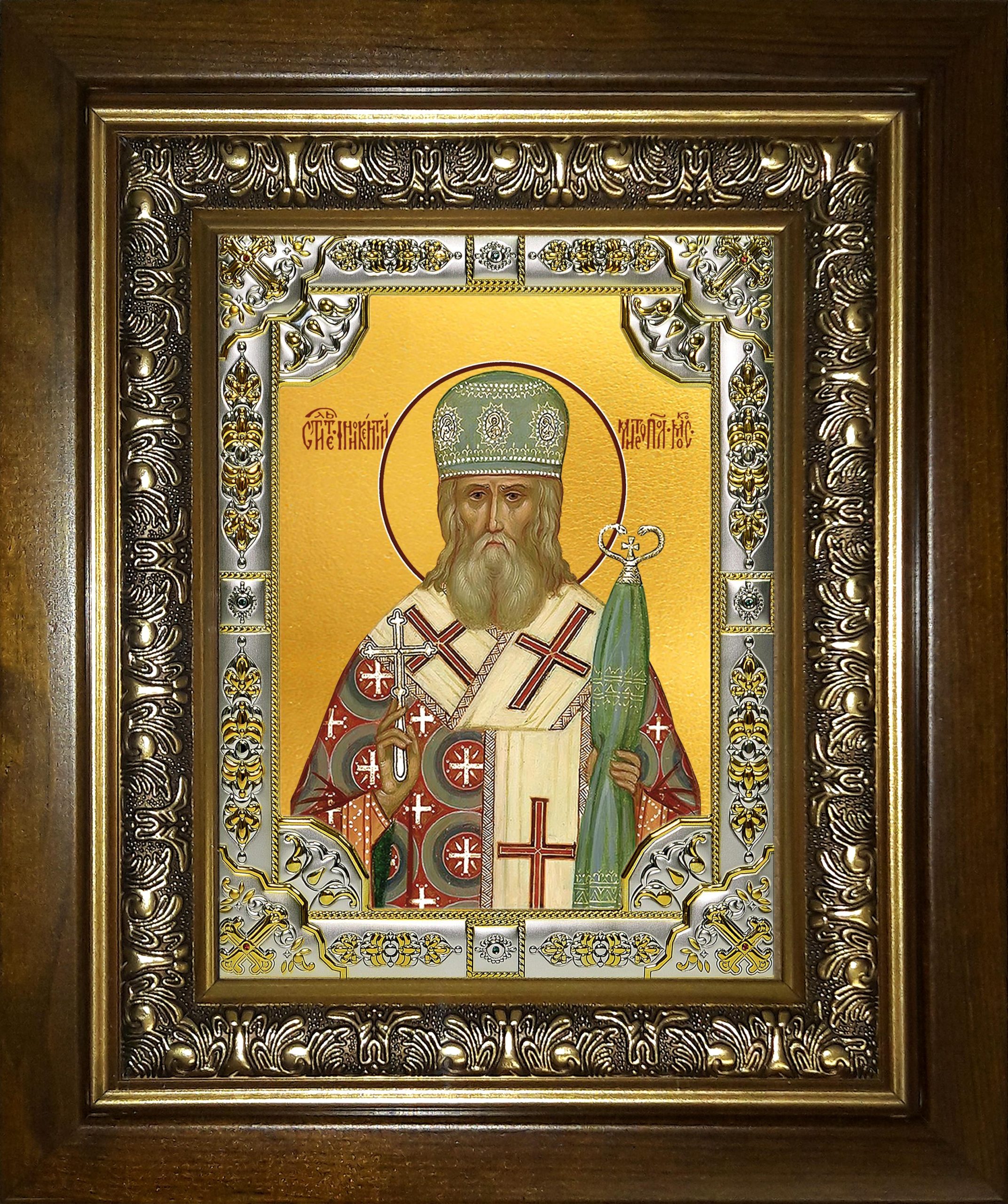 Икона освященная "Иннокентий, митрополит Московский, святитель", в киоте 24x30 см
