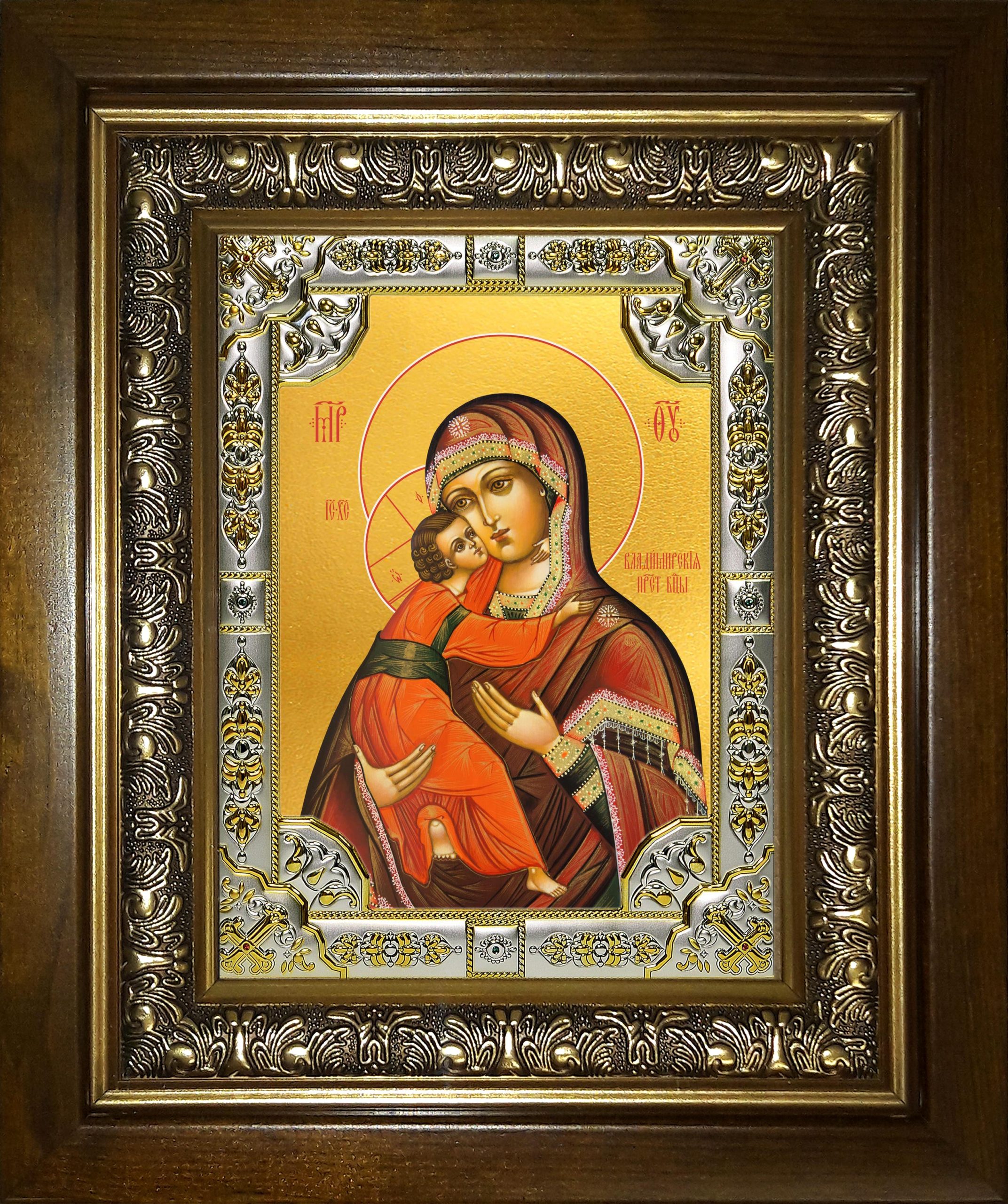 Икона освященная "Владимирская икона Божией Матери", в киоте 24x30 см