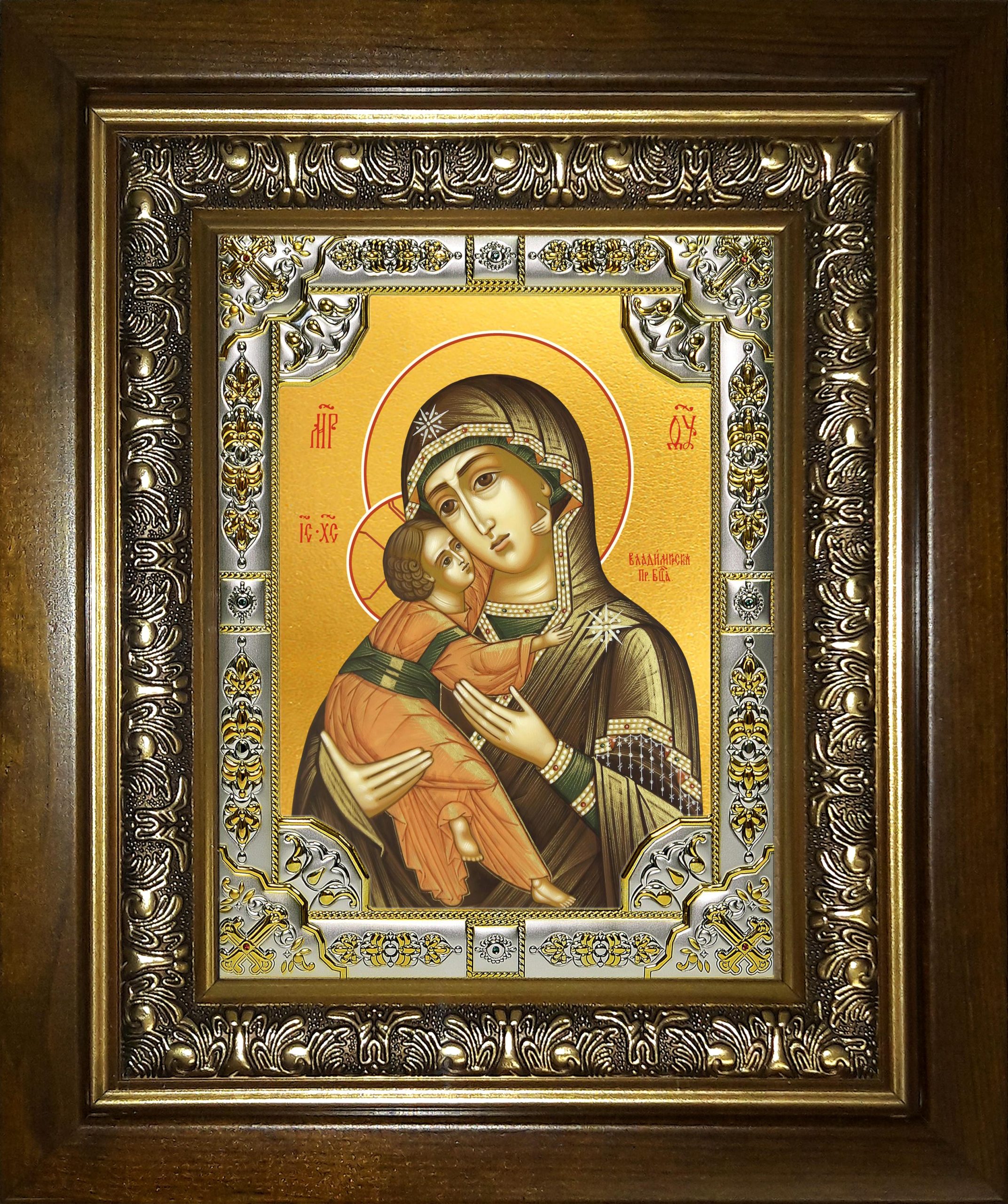 Икона освященная "Владимирская икона Божией Матери", в киоте 24x30 см