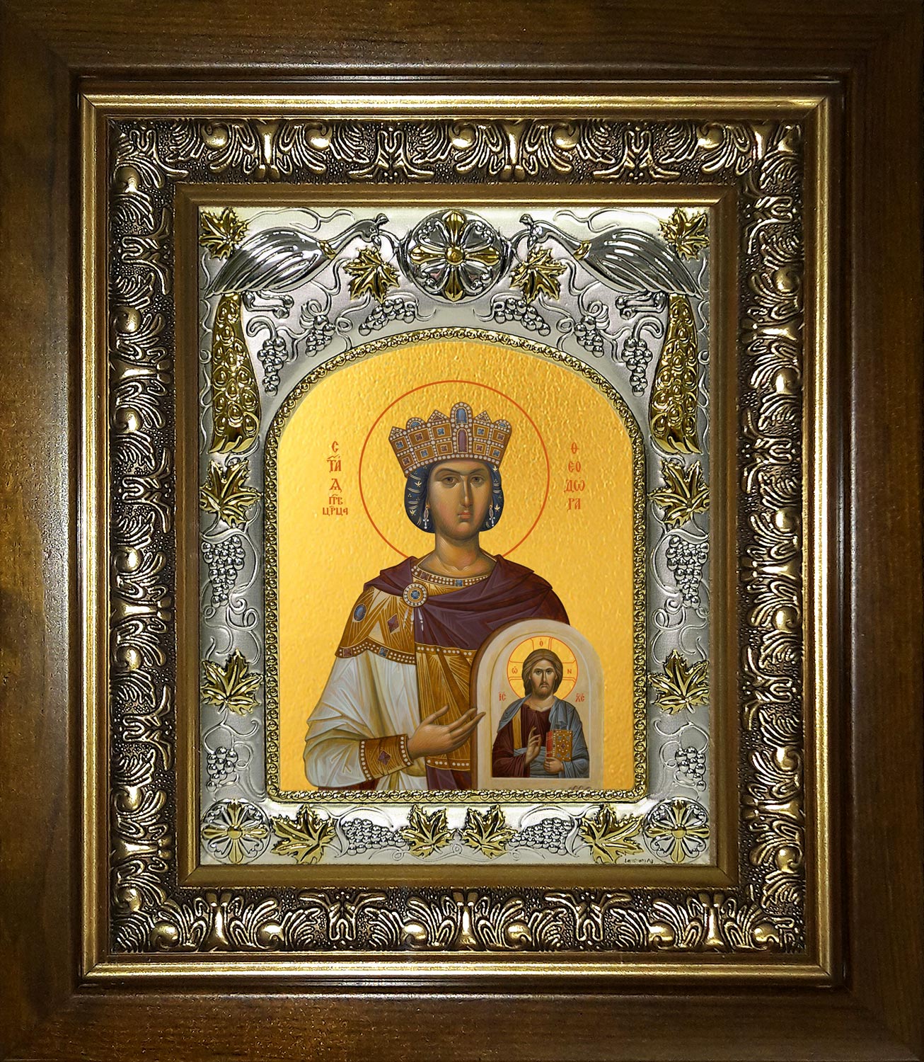 Икона освященная "Феодора Цареградская преподобная", в киоте 20x24 см