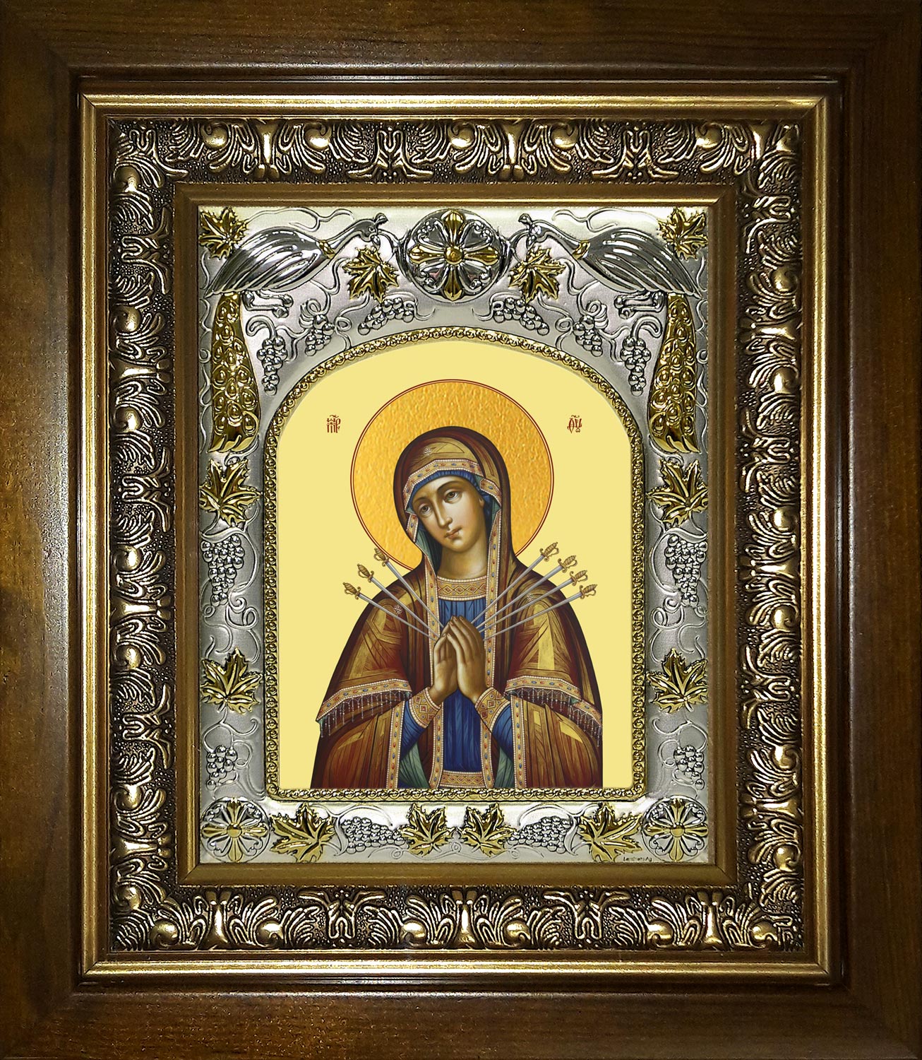 Икона освященная "Семистрельная икона Божией Матери", в киоте 20x24 см