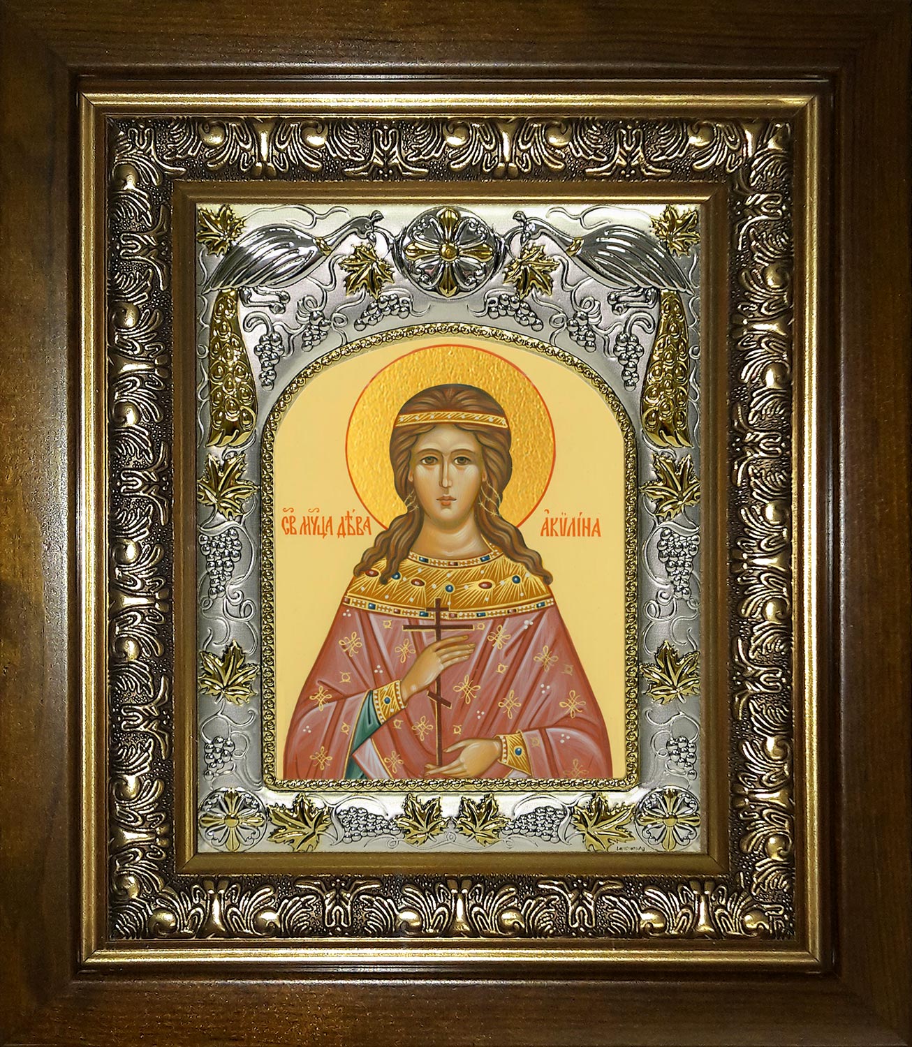 Икона Акилина Дева, в киоте 20x24 см