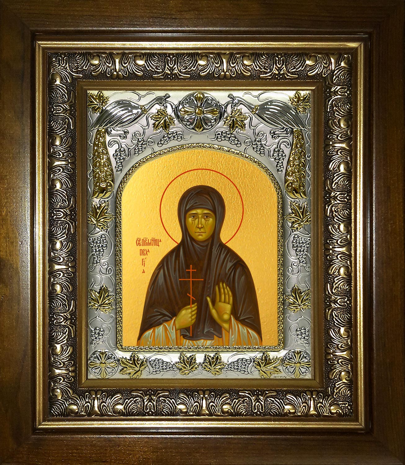 Икона освященная "Преподобномученица Пелагия (Тестова)", в киоте 20x24 см