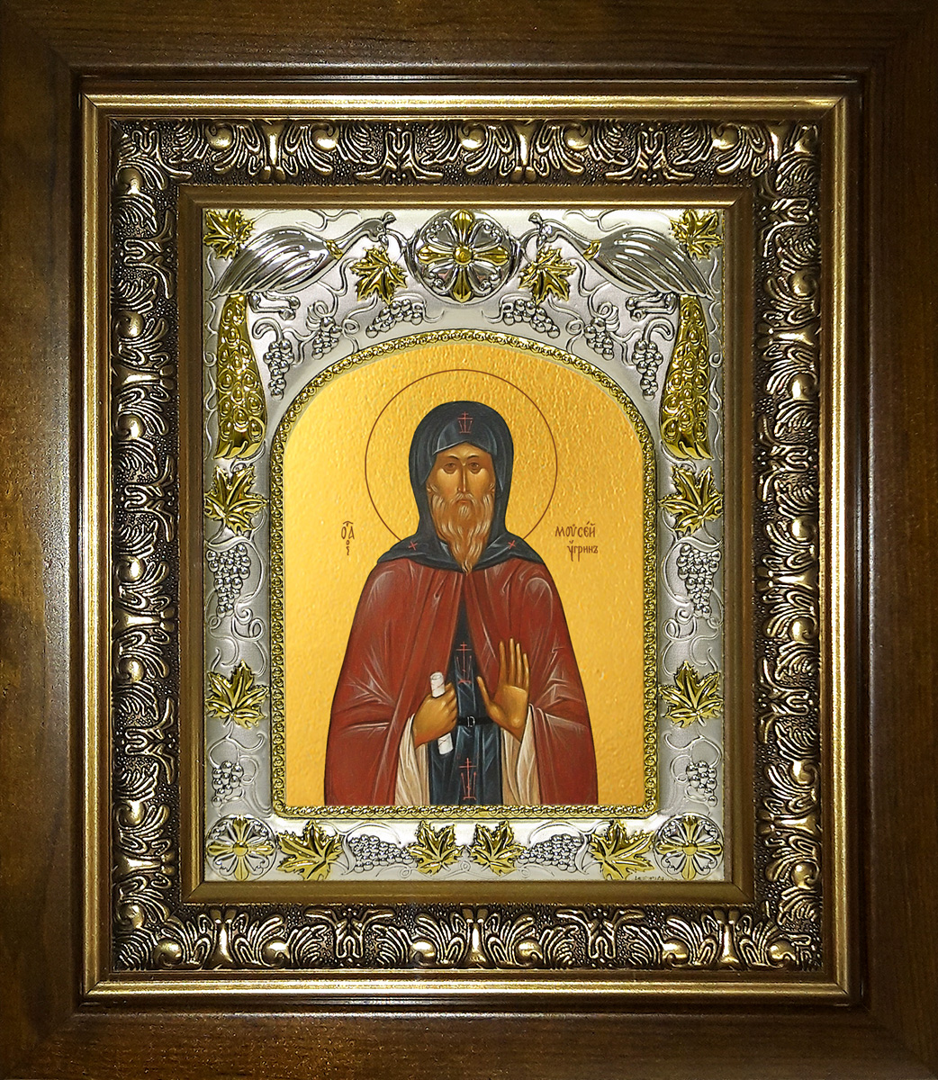 Икона освященная "Моисей Угрин (венгр) Печерский, преподобный", в киоте 20x24 см