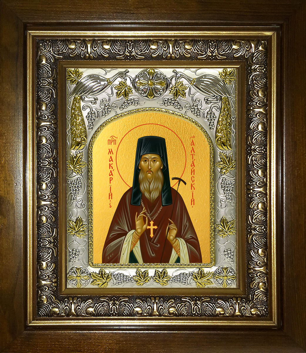 Икона освященная "Макарий Алтайский, преподобный", в киоте 20x24 см