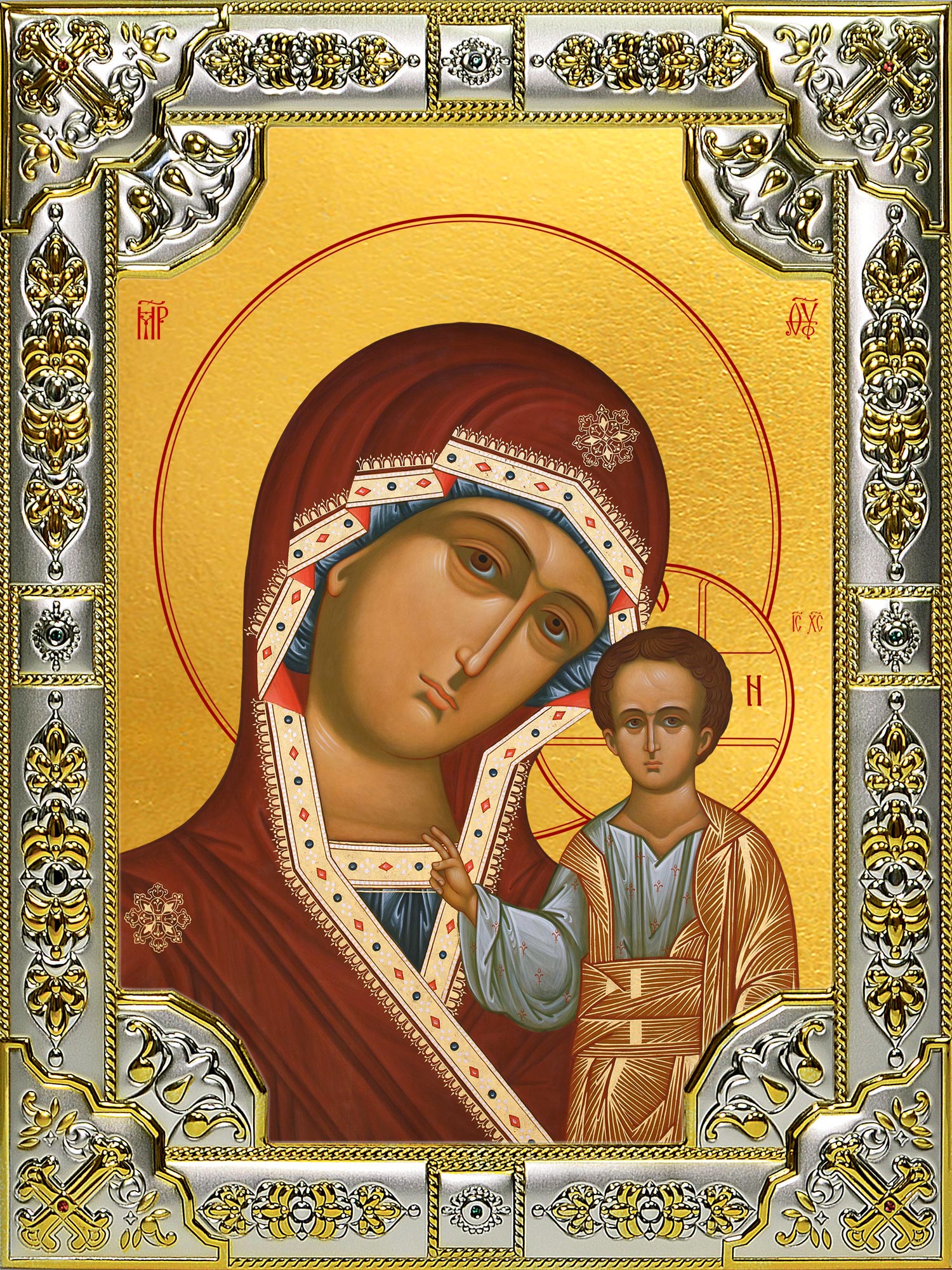 Икона освященная "Казанская икона Божией Матери", 18x24 см, со стразами
