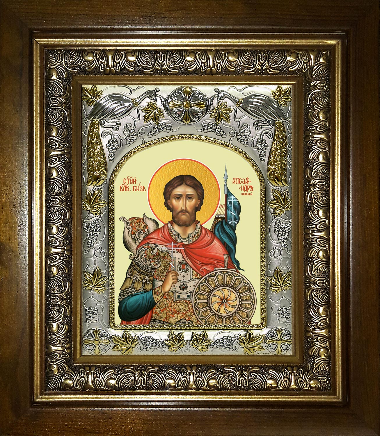 Икона освященная "Александр Невский, благоверный князь", в киоте 20x24 см