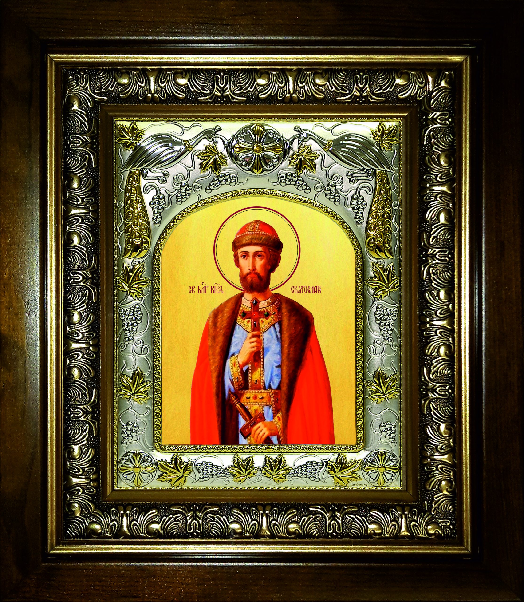 Икона освященная "Святослав Святой князь Юрьевский Владимирский", в киоте 20х24 см