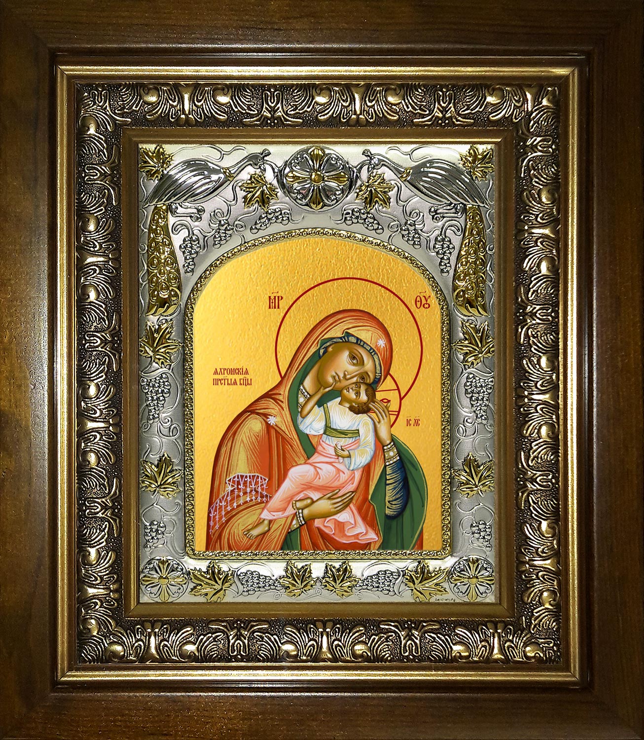 Икона освященная "Яхромская икона Божией Матери", в киоте 20x24 см,