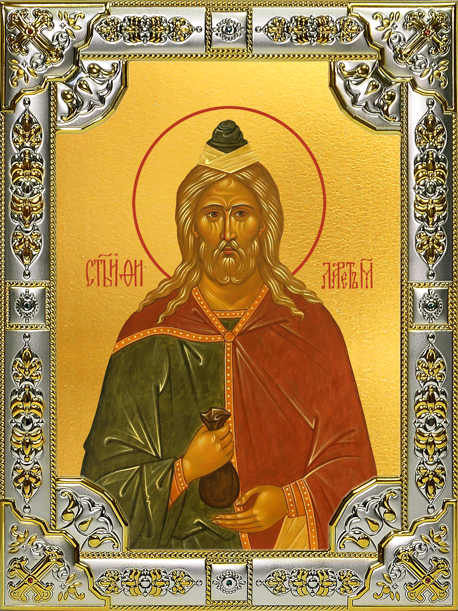 Икона освященная "Филарет Милостивый праведный", 18x24 см, со стразами