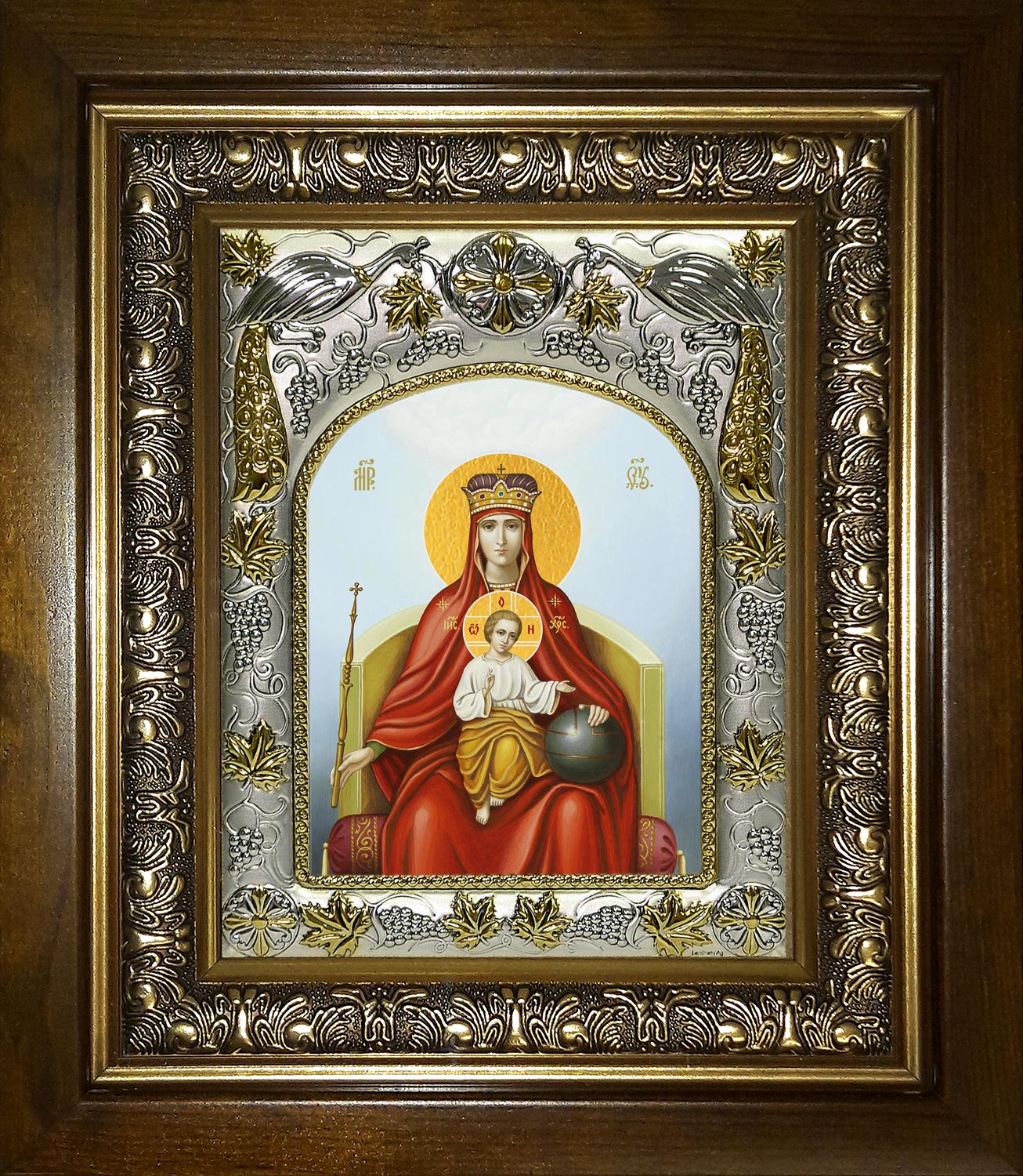 Икона освященная "Державная икона Божией Матери", в киоте 20x24 см