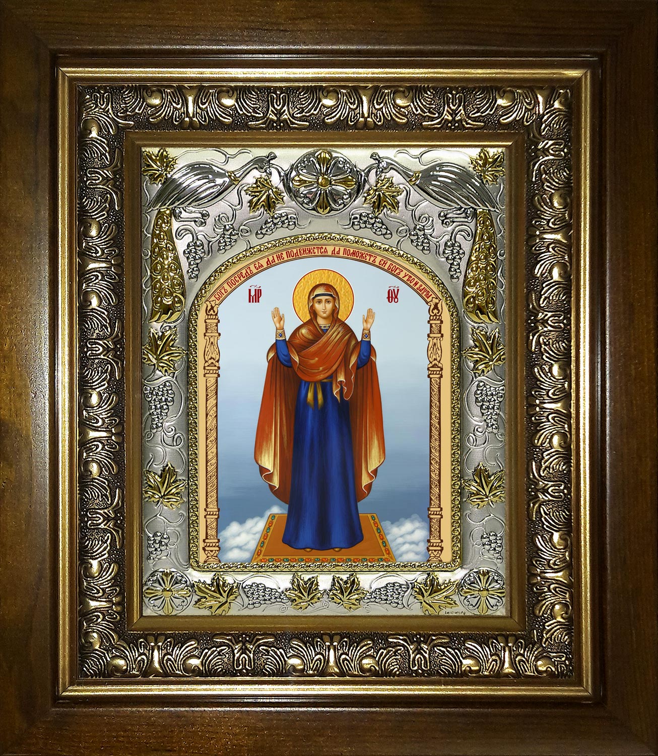 Икона освященная "Нерушимая стена, икона Божией матери", в киоте 20x24 см